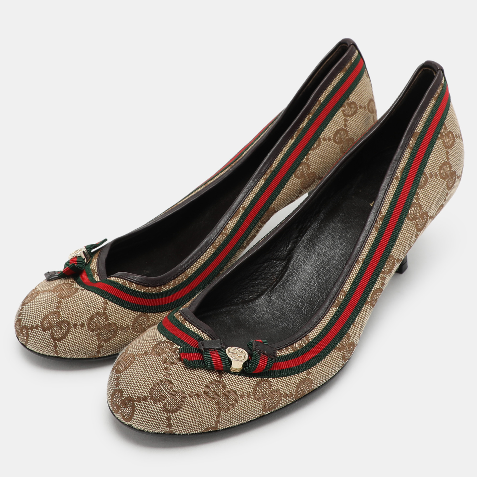 Gucci Beige/Brown GG Canvas Mayfair Pumps Size 37