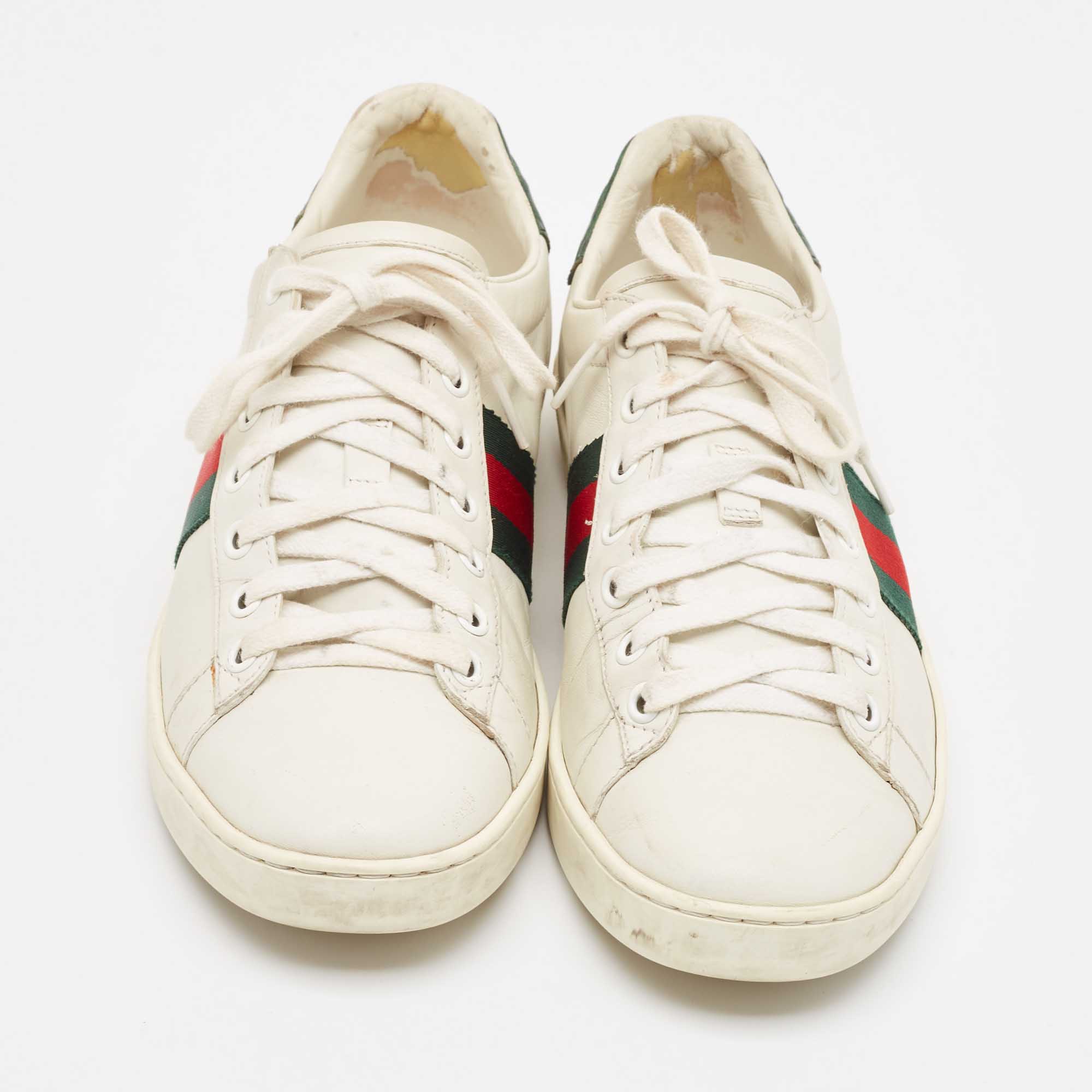 Gucci White Crocodile And Leather Ace Lace Up Sneakers Size 38