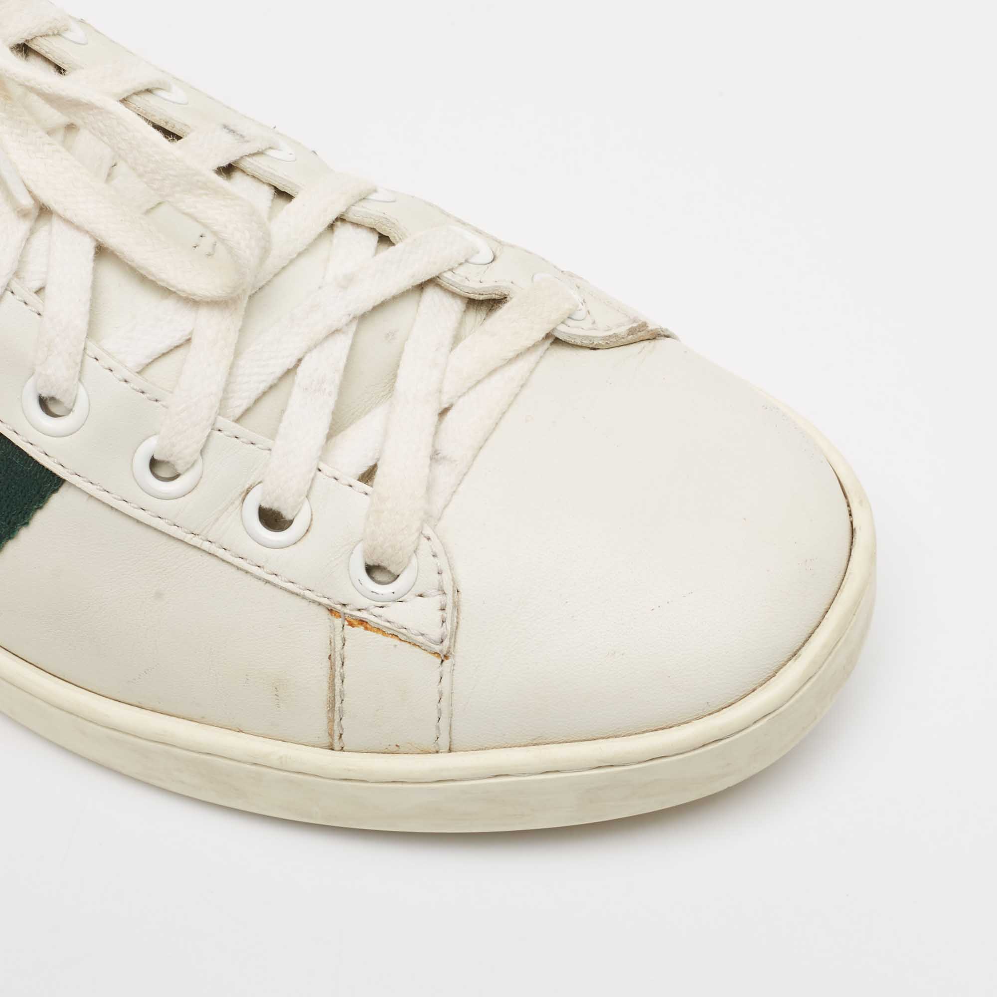 Gucci White Crocodile And Leather Ace Lace Up Sneakers Size 38