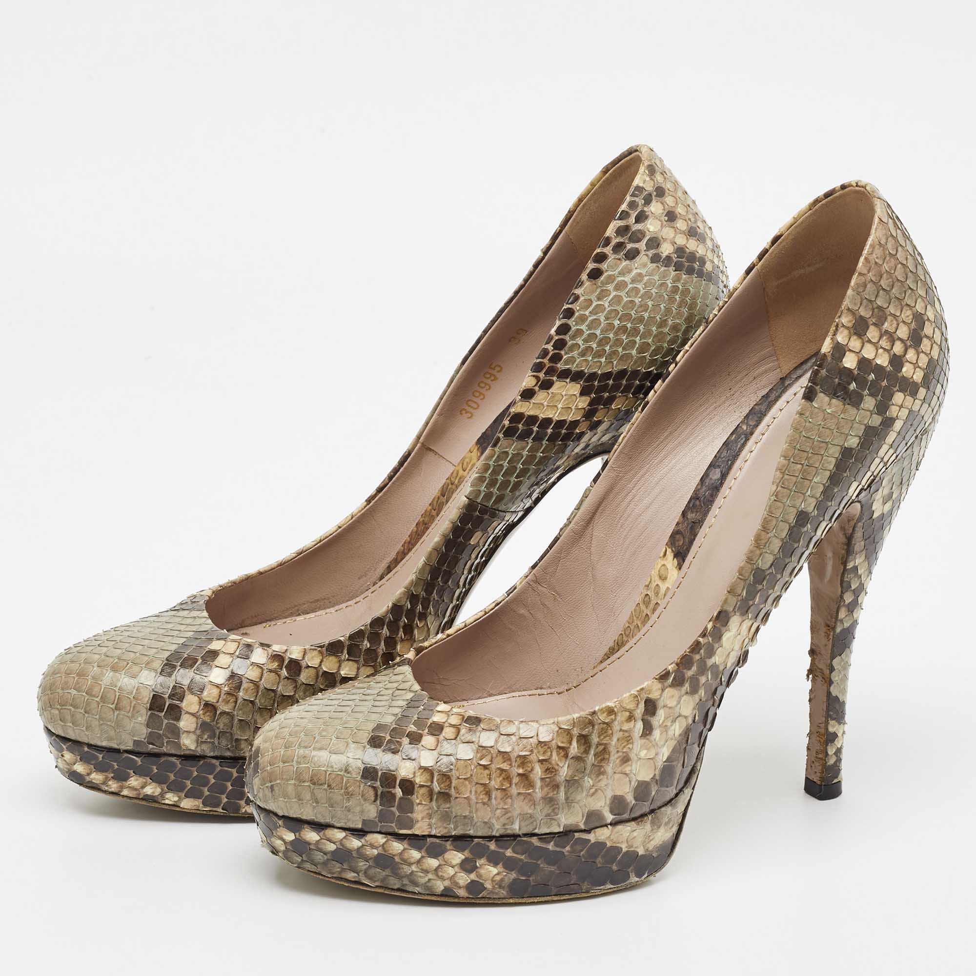 Gucci Brown Python Leather Platform Pumps Size 39