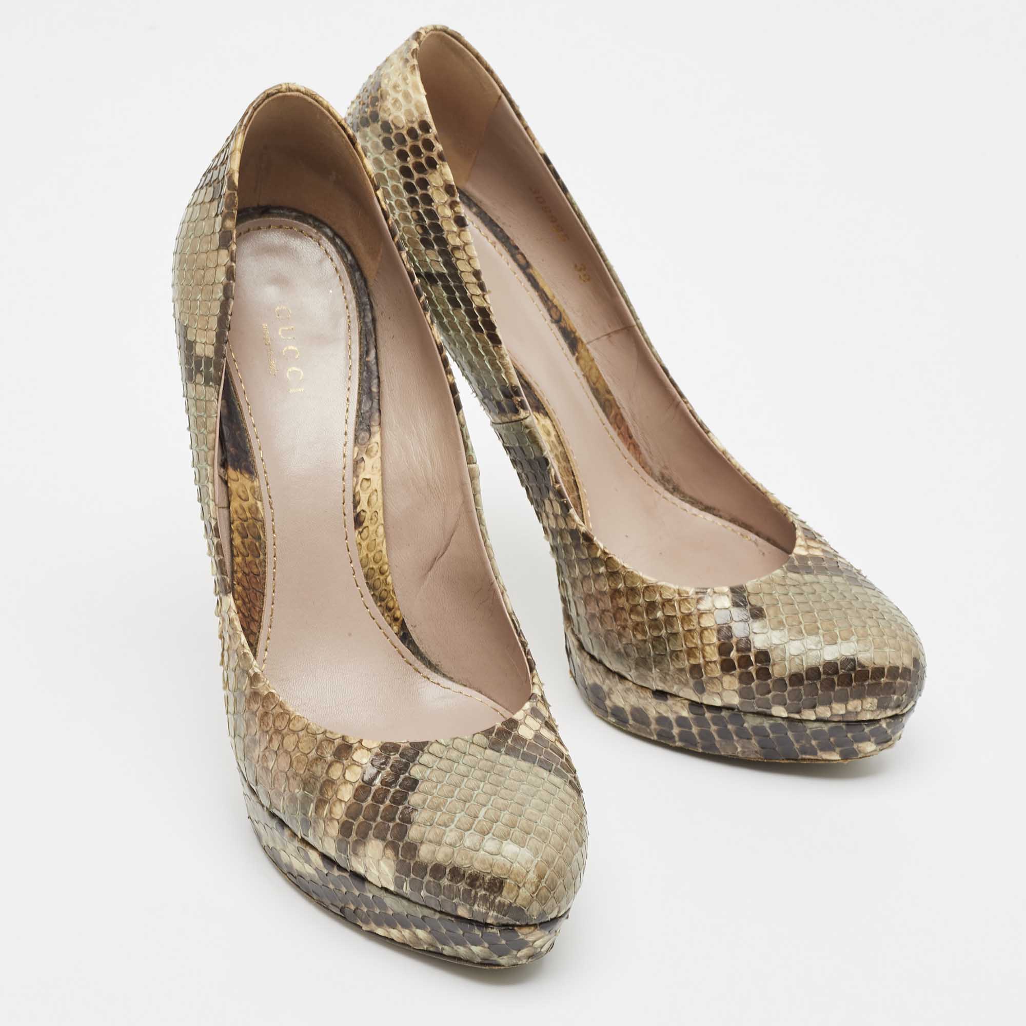 Gucci Brown Python Leather Platform Pumps Size 39