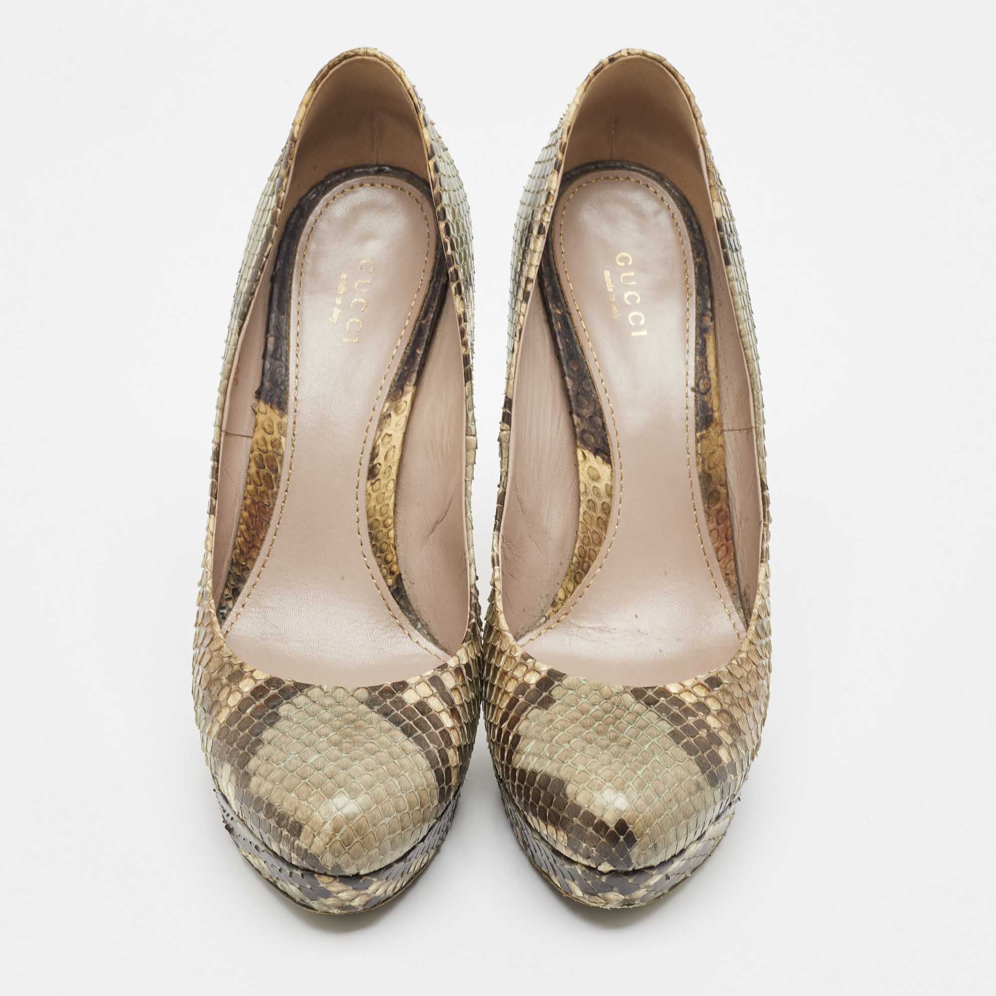 Gucci Brown Python Leather Platform Pumps Size 39