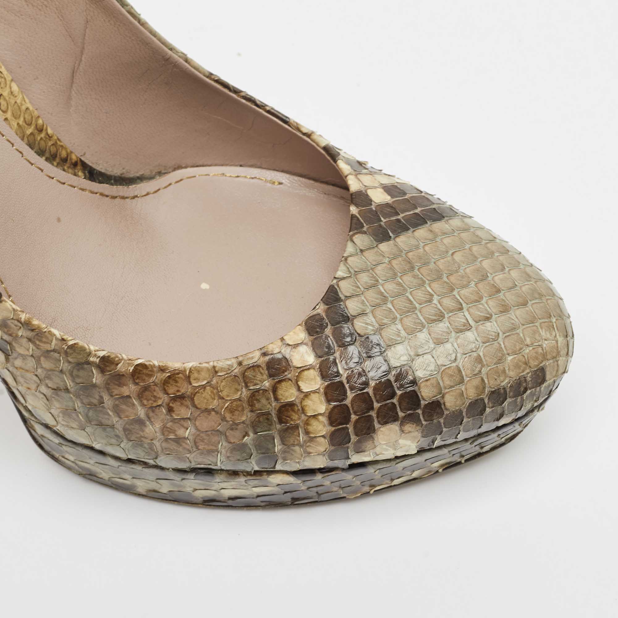 Gucci Brown Python Leather Platform Pumps Size 39