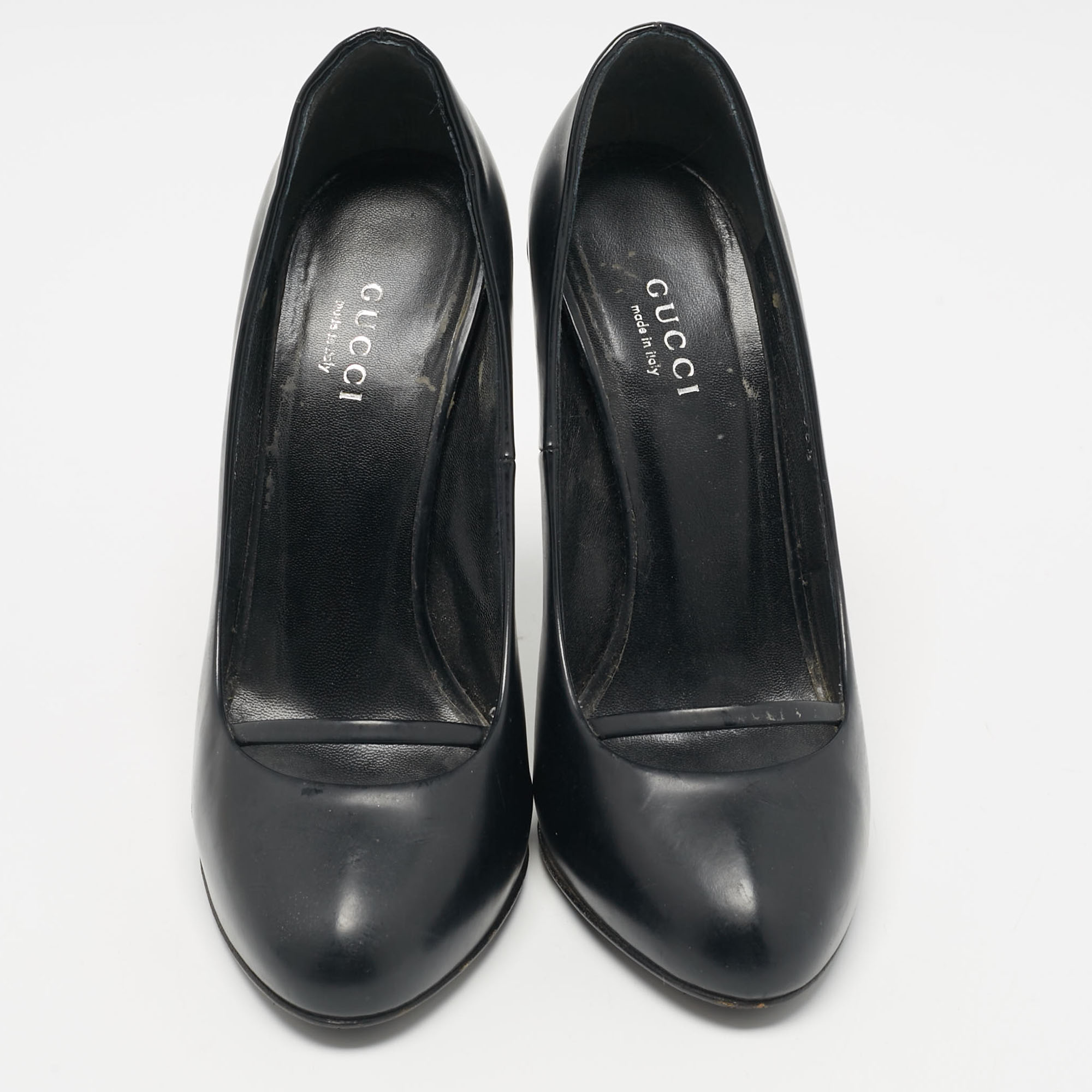 Gucci Black Leather Round Toe Slip On Pumps Size 36.5