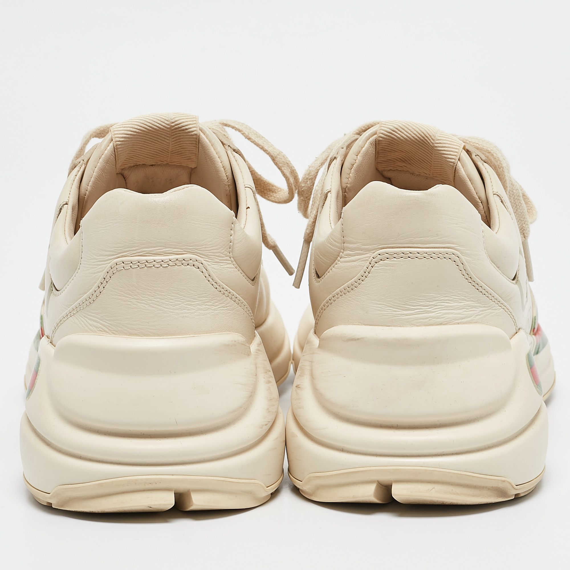 Gucci Cream Leather Rhyton Lace Up Sneakers Size 37.5