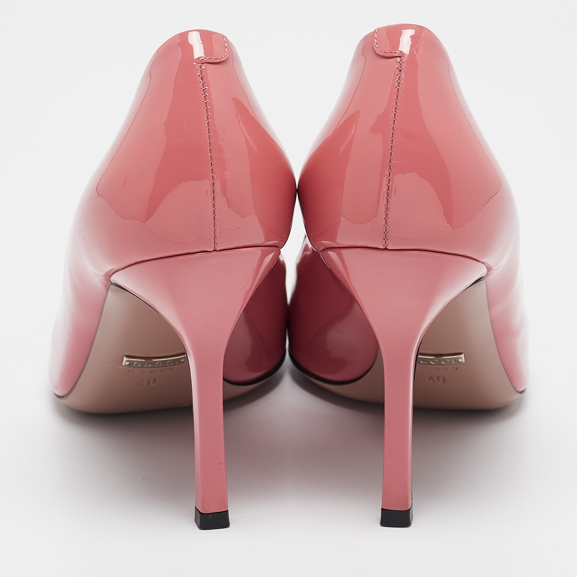 Gucci Pink Patent Leather Horsebit Peep Toe Pumps Size 40