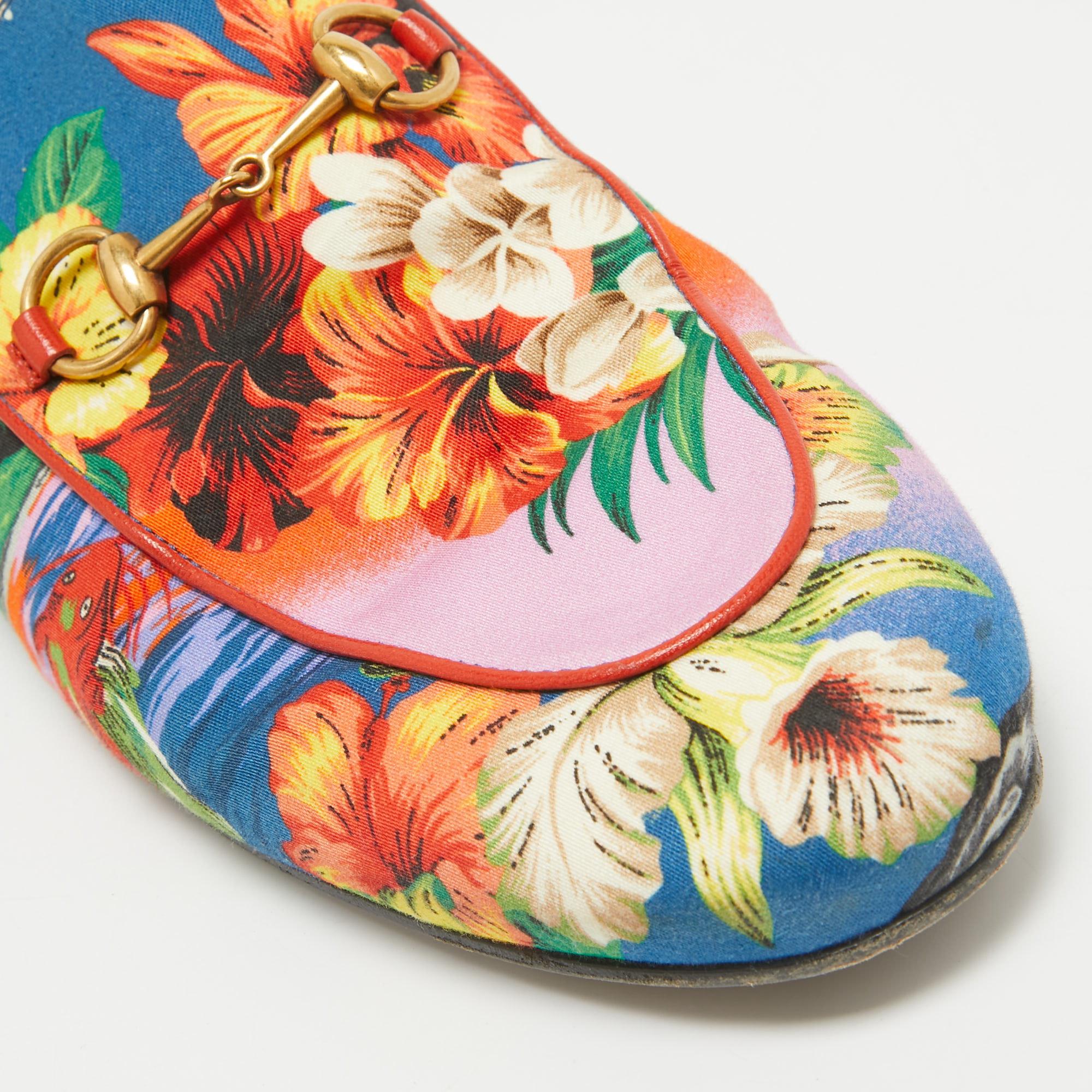 Gucci Multicolor Floral Fabric Princetown Flat Mules Size 39.5