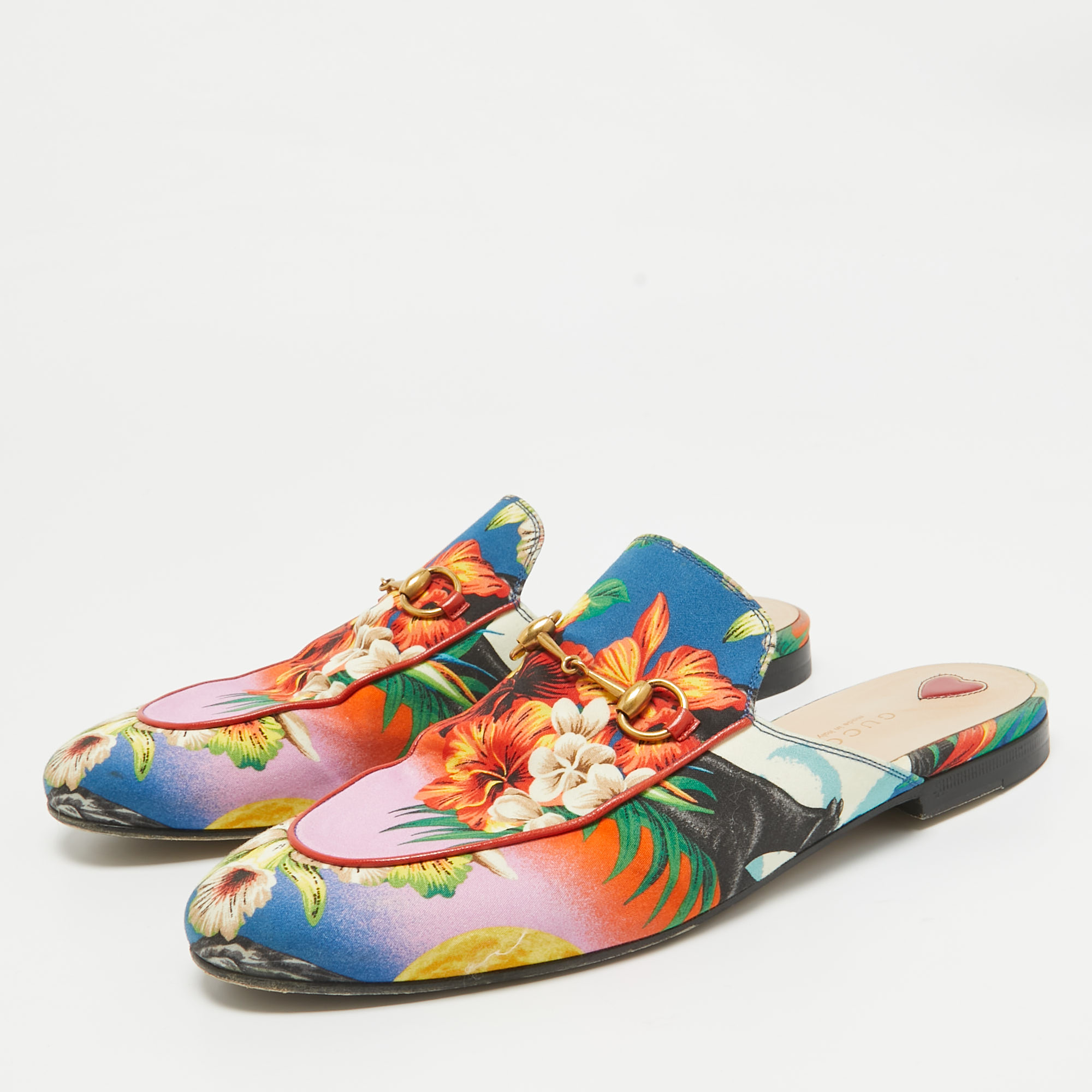 Gucci Multicolor Floral Fabric Princetown Flat Mules Size 39.5