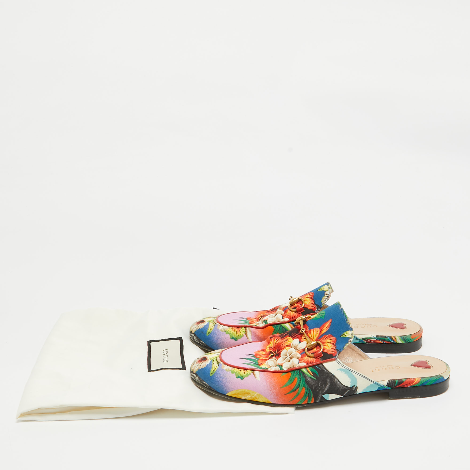 Gucci Multicolor Floral Fabric Princetown Flat Mules Size 39.5