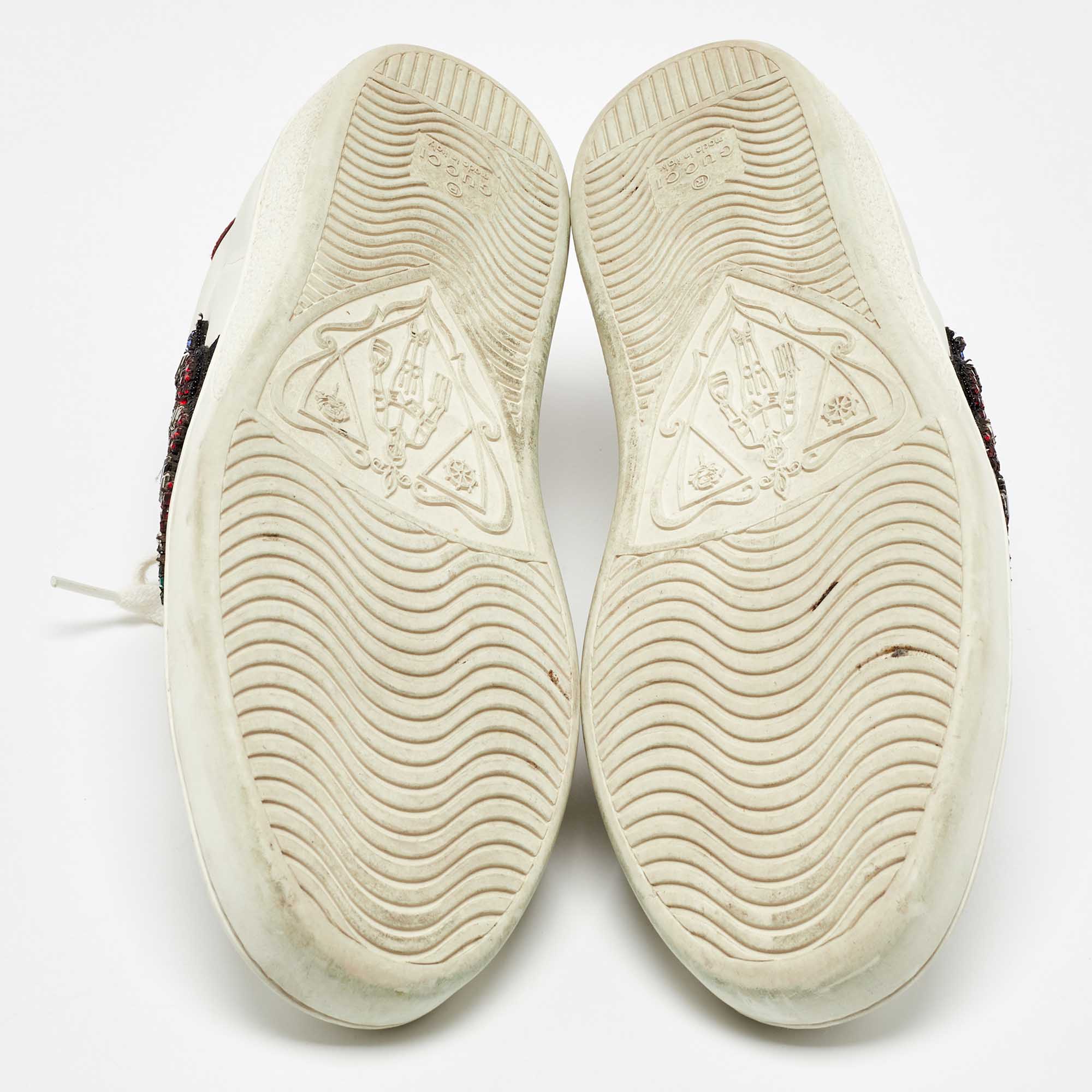 Gucci White Leather Snake Crystal Embellished Ace Low Top Sneakers Size 38.5