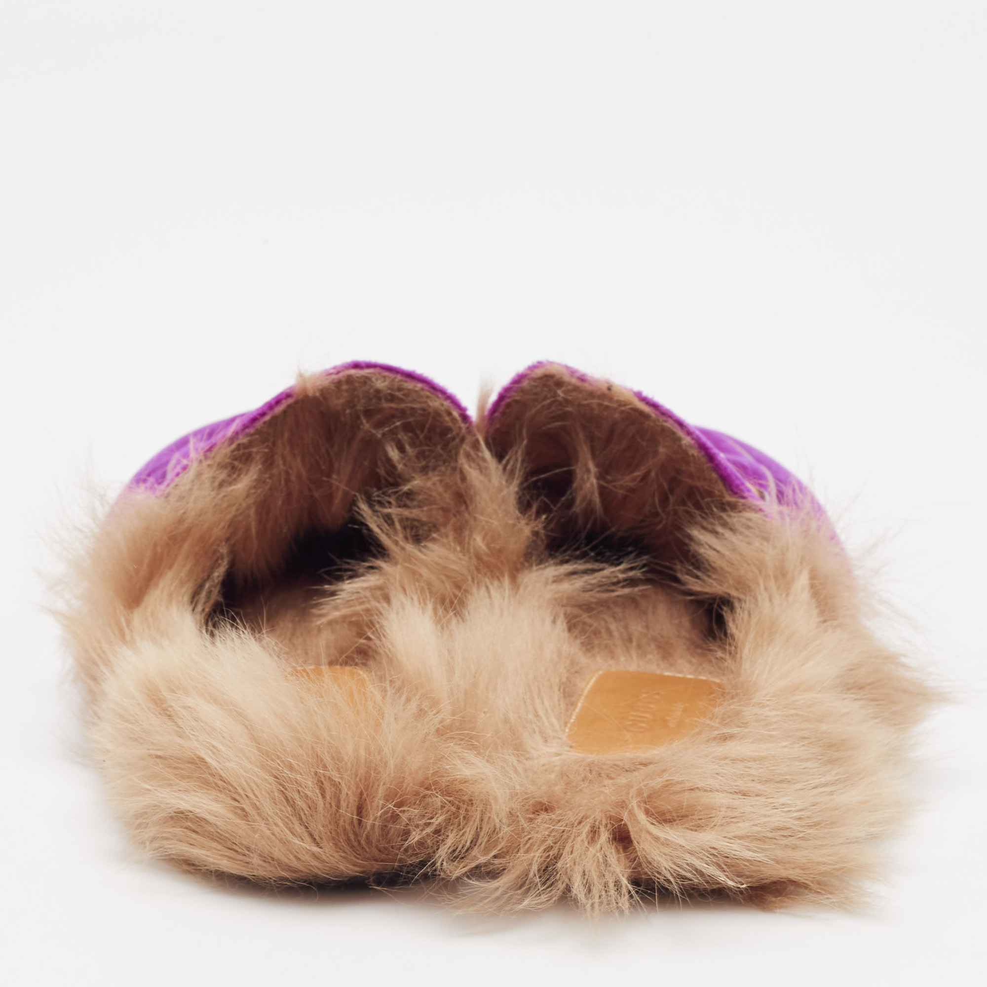 Gucci Purple Fur And Velvet Princetown Mules Size 38