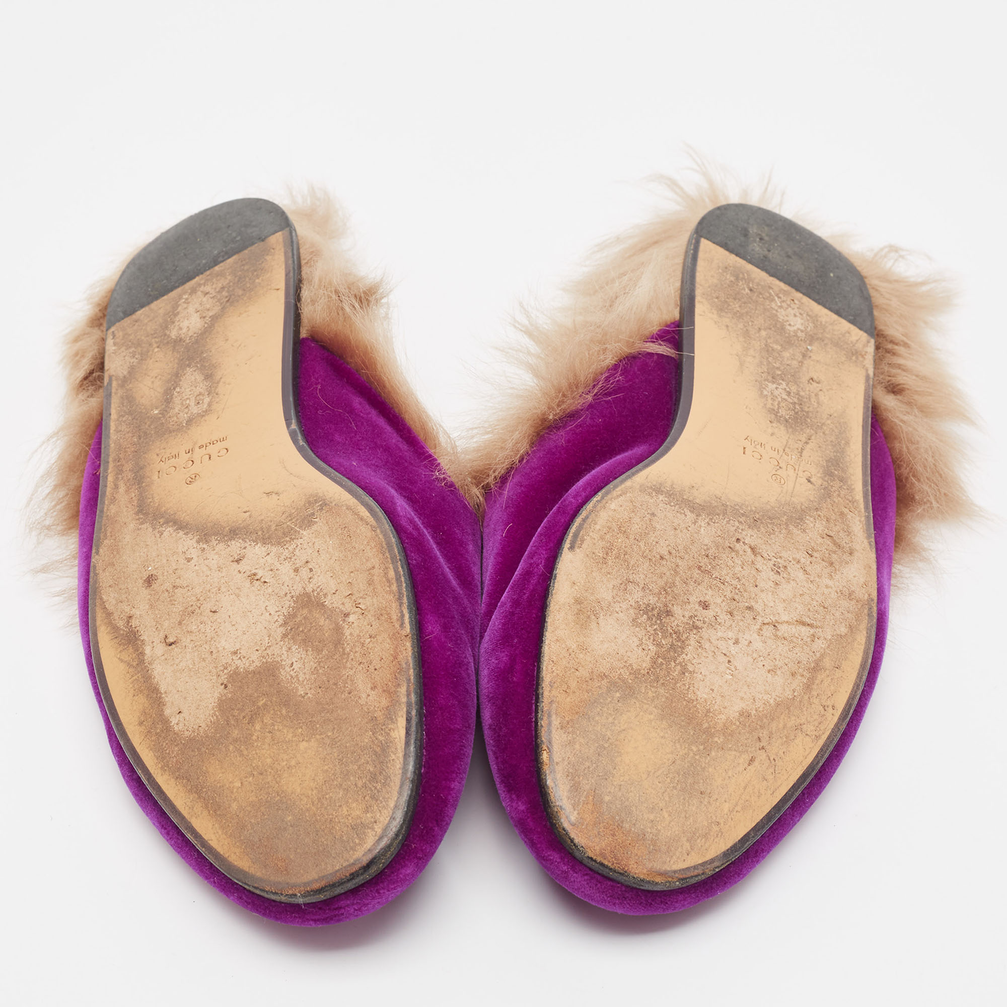 Gucci Purple Fur And Velvet Princetown Mules Size 38