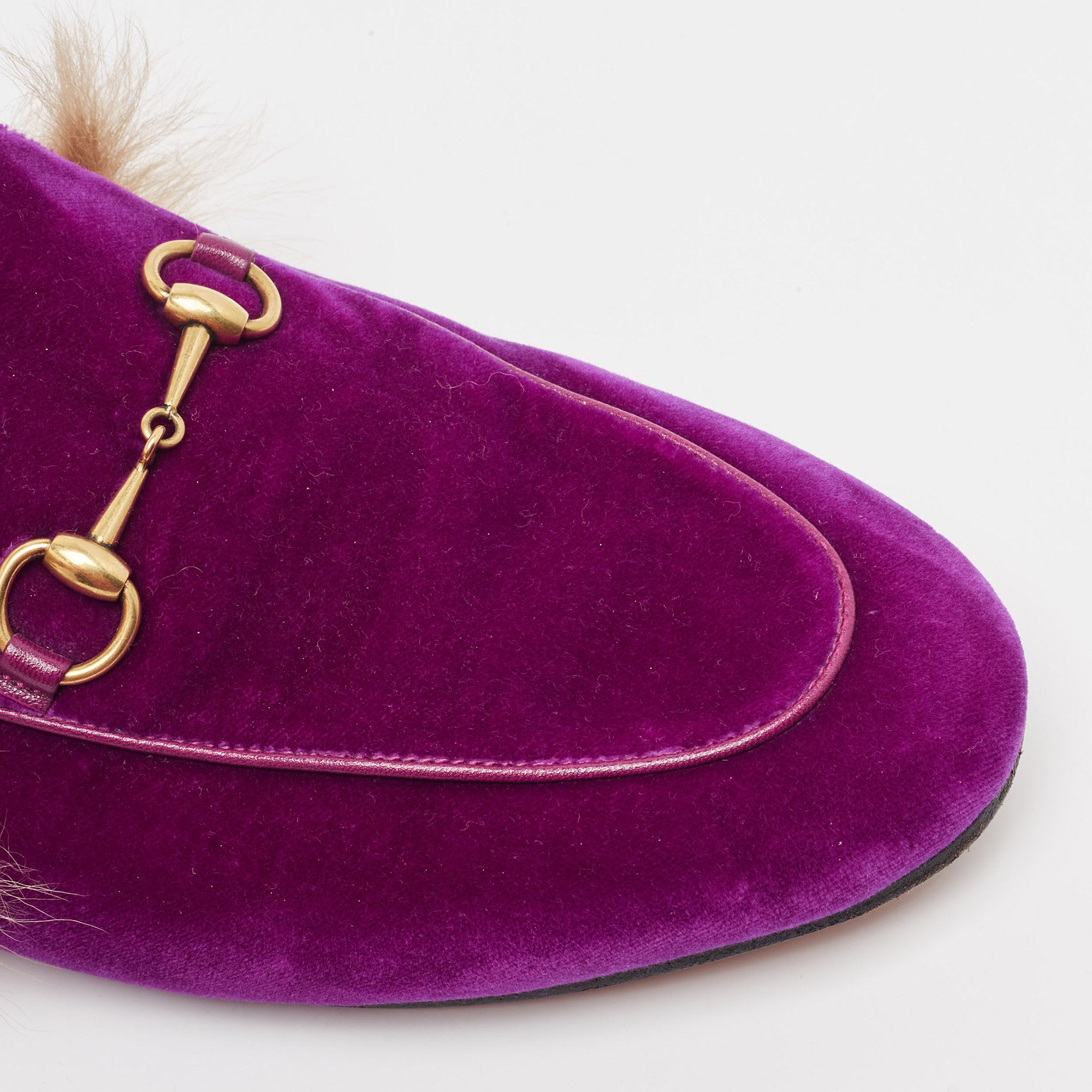 Gucci Purple Fur And Velvet Princetown Mules Size 38