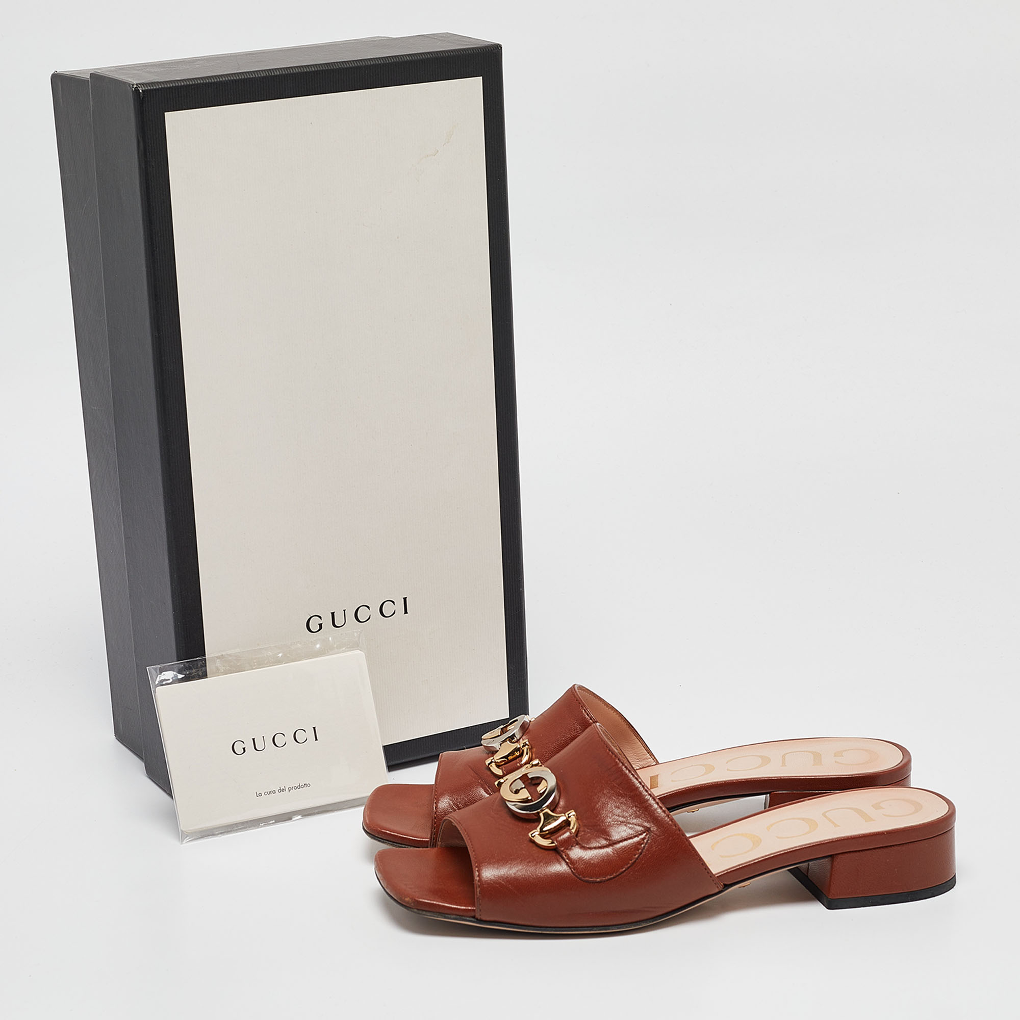 Gucci Brown Leather Zumi Slide Sandals Size 36