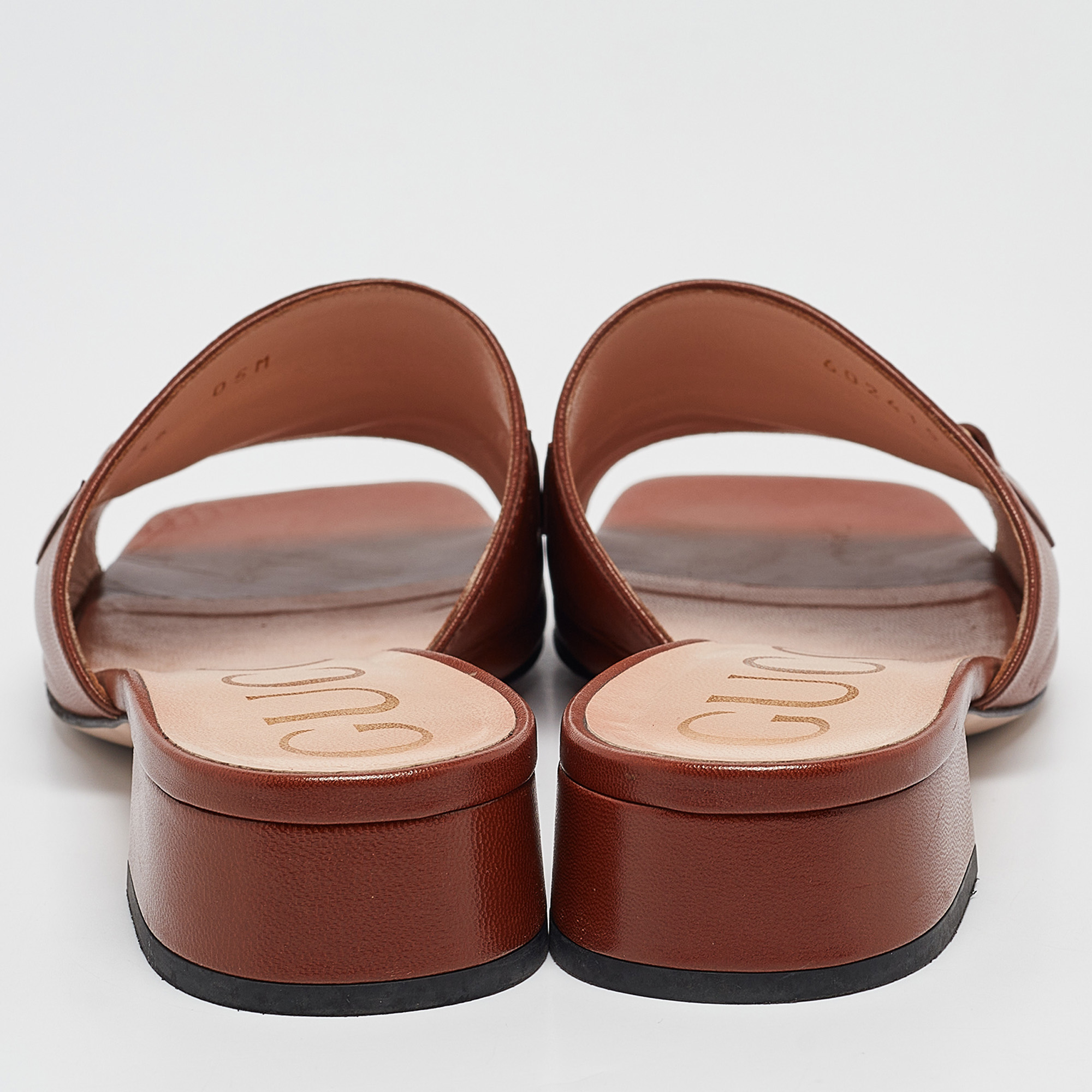 Gucci Brown Leather Zumi Slide Sandals Size 36