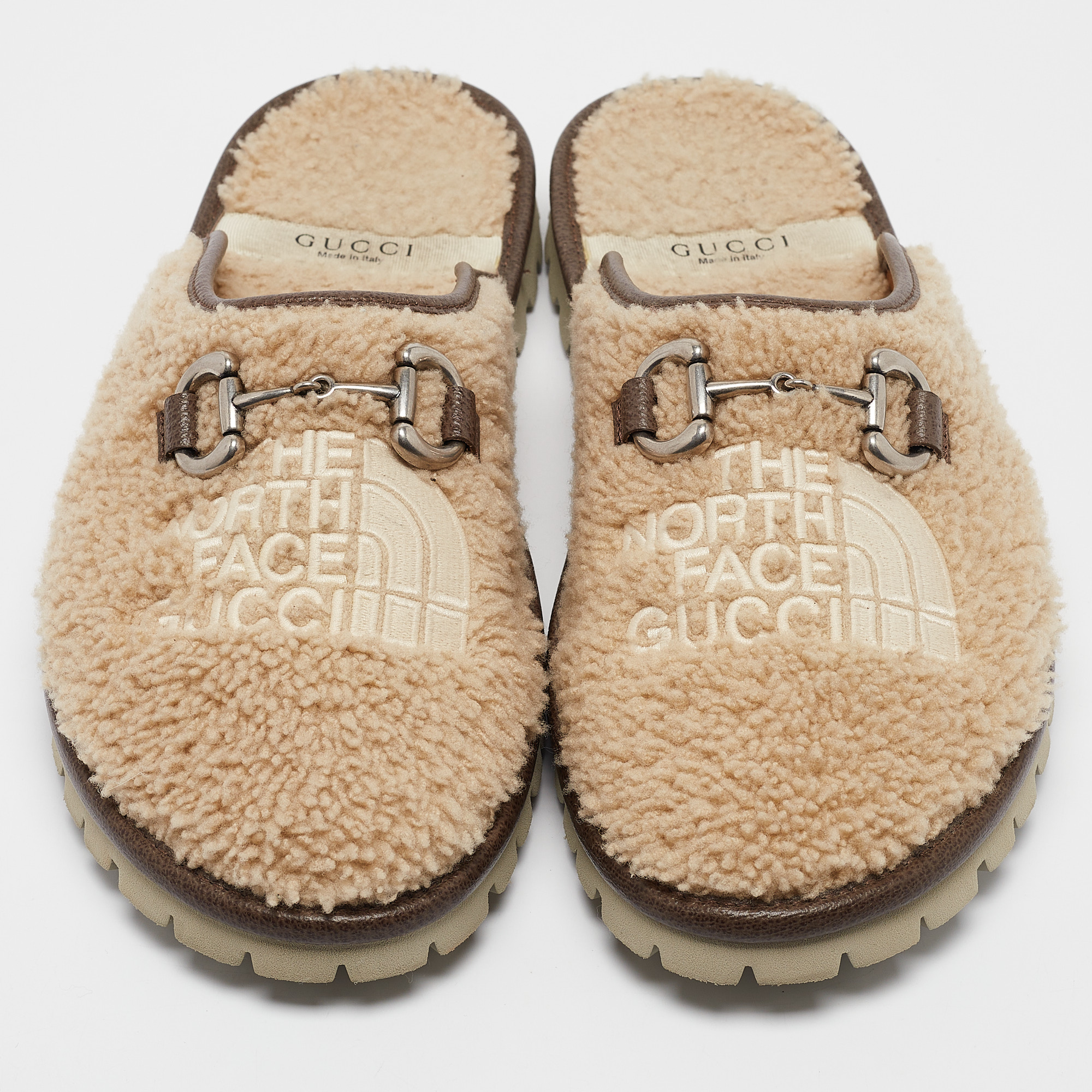 Gucci X The North Face Beige Shearling Fur Mules Size 41