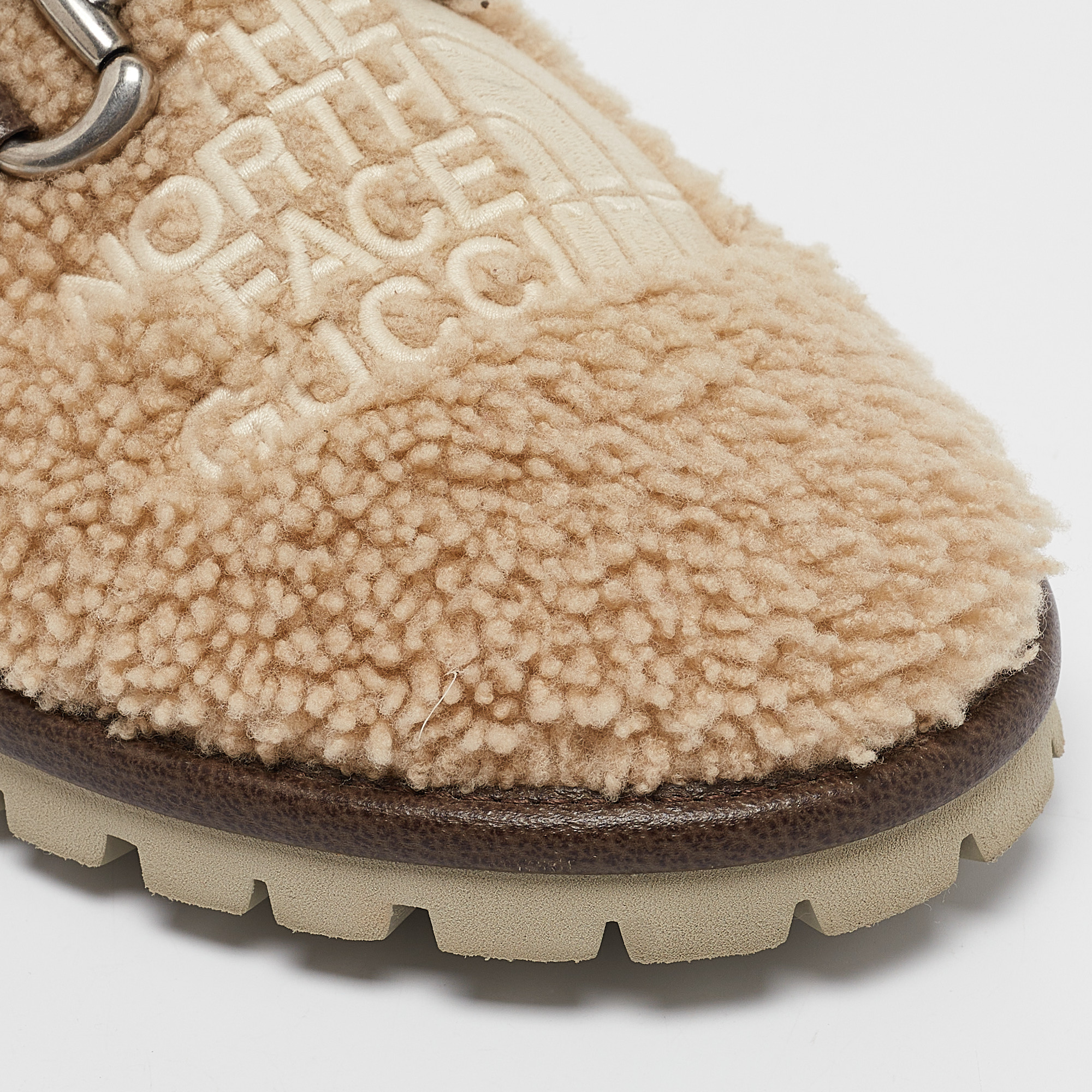 Gucci X The North Face Beige Shearling Fur Mules Size 41