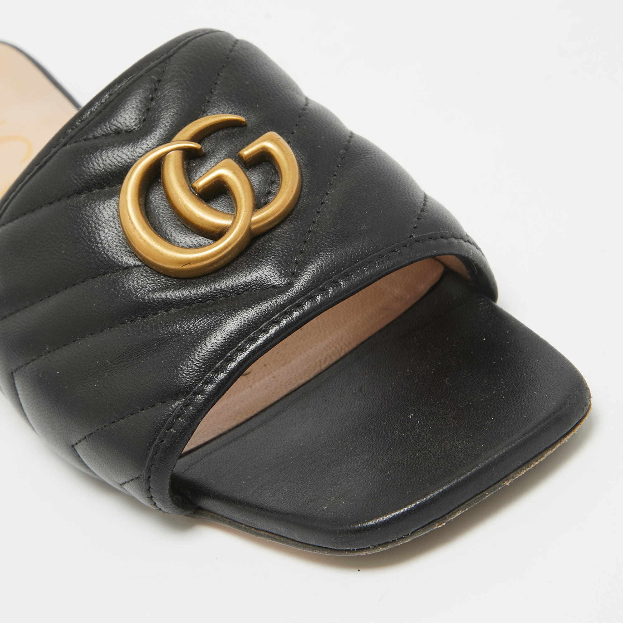 Gucci Black Quilted Leather GG Marmont Flat Slide Sandals Size 39.5