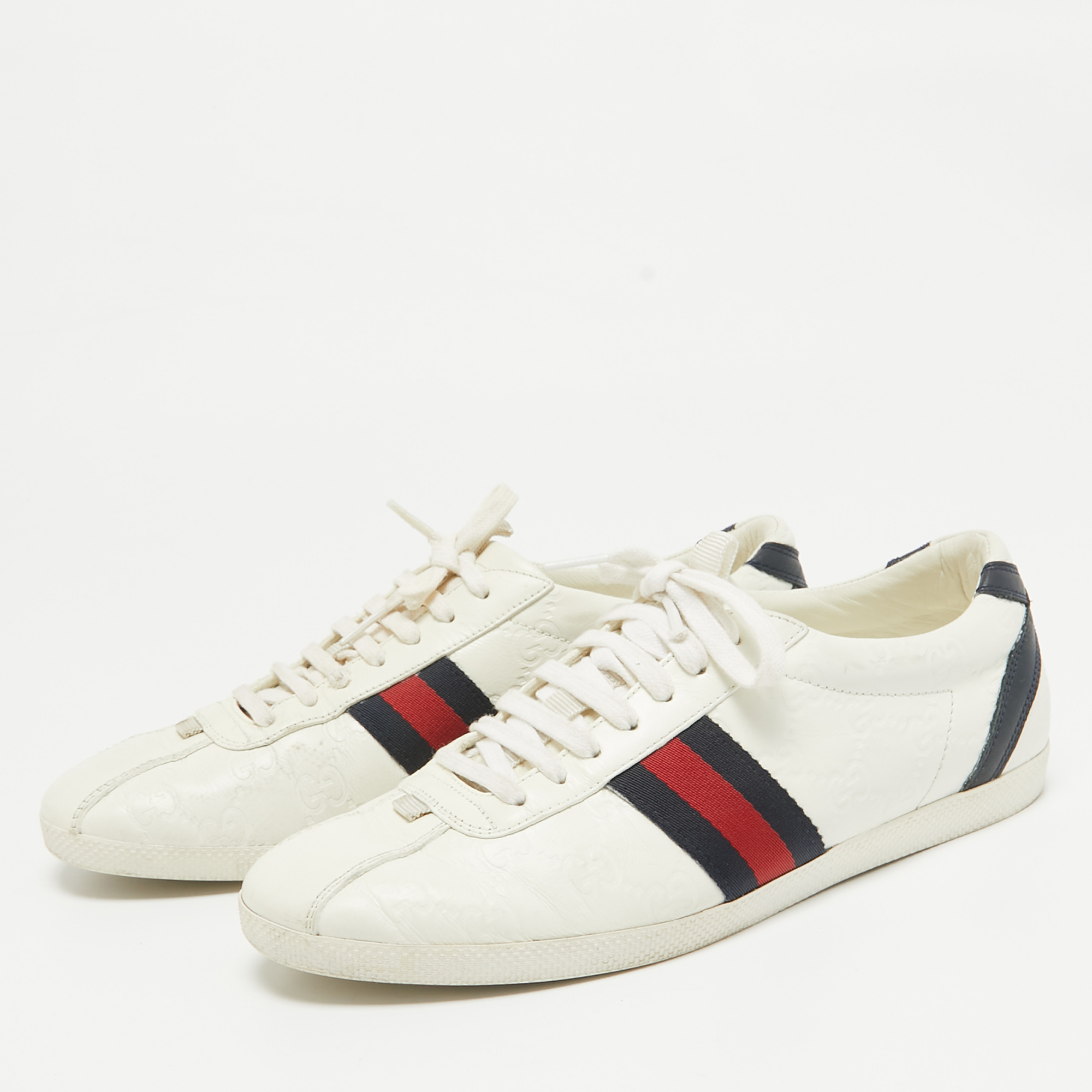 Gucci White Leather Ace Web Lace Up Sneakers Size 39