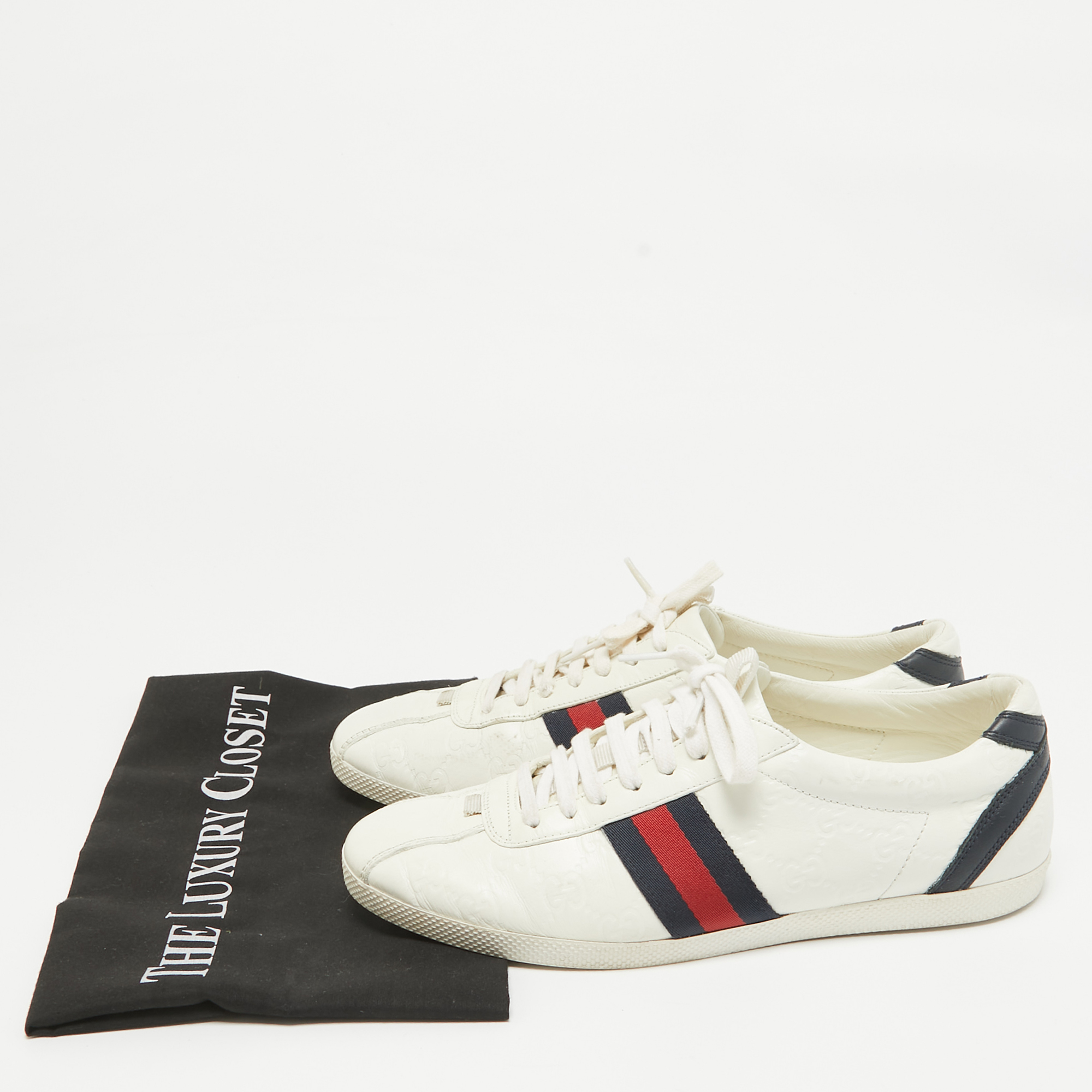 Gucci White Leather Ace Web Lace Up Sneakers Size 39