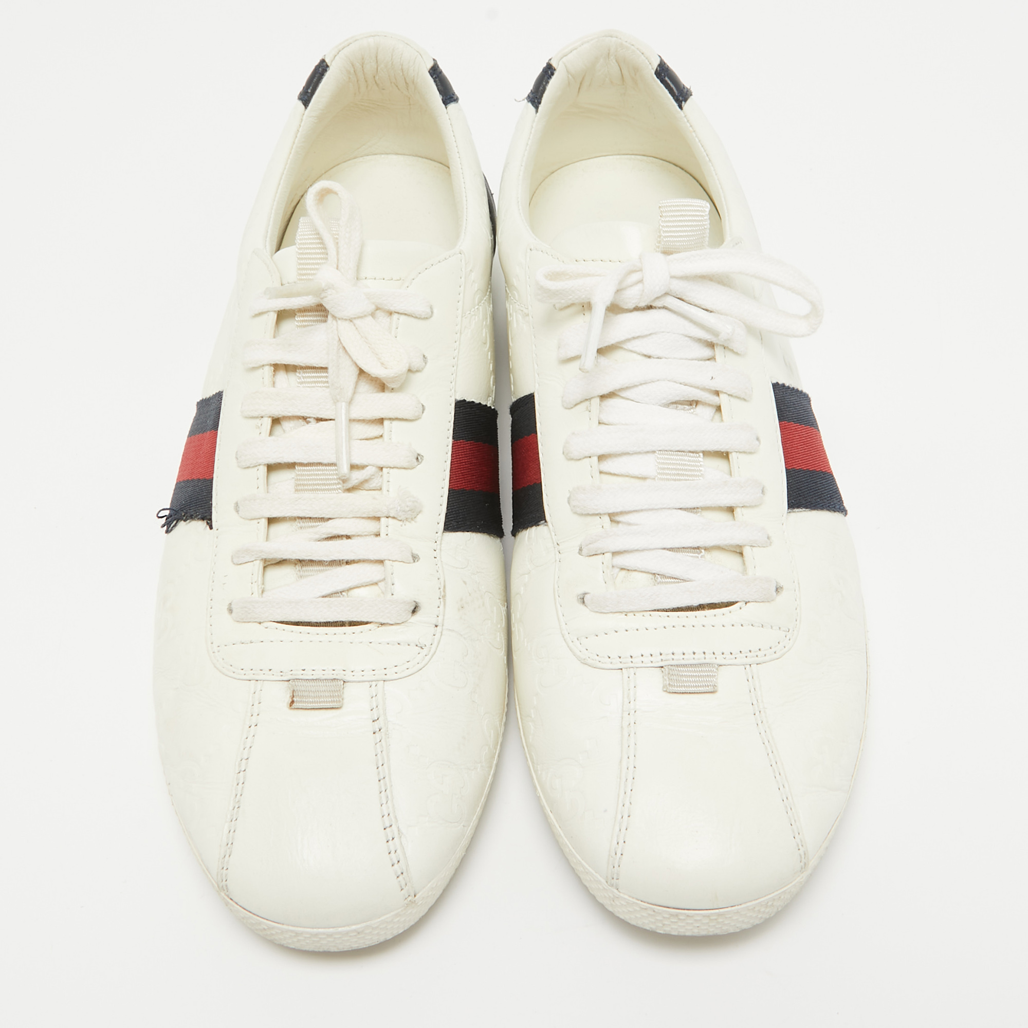 Gucci White Leather Ace Web Lace Up Sneakers Size 39