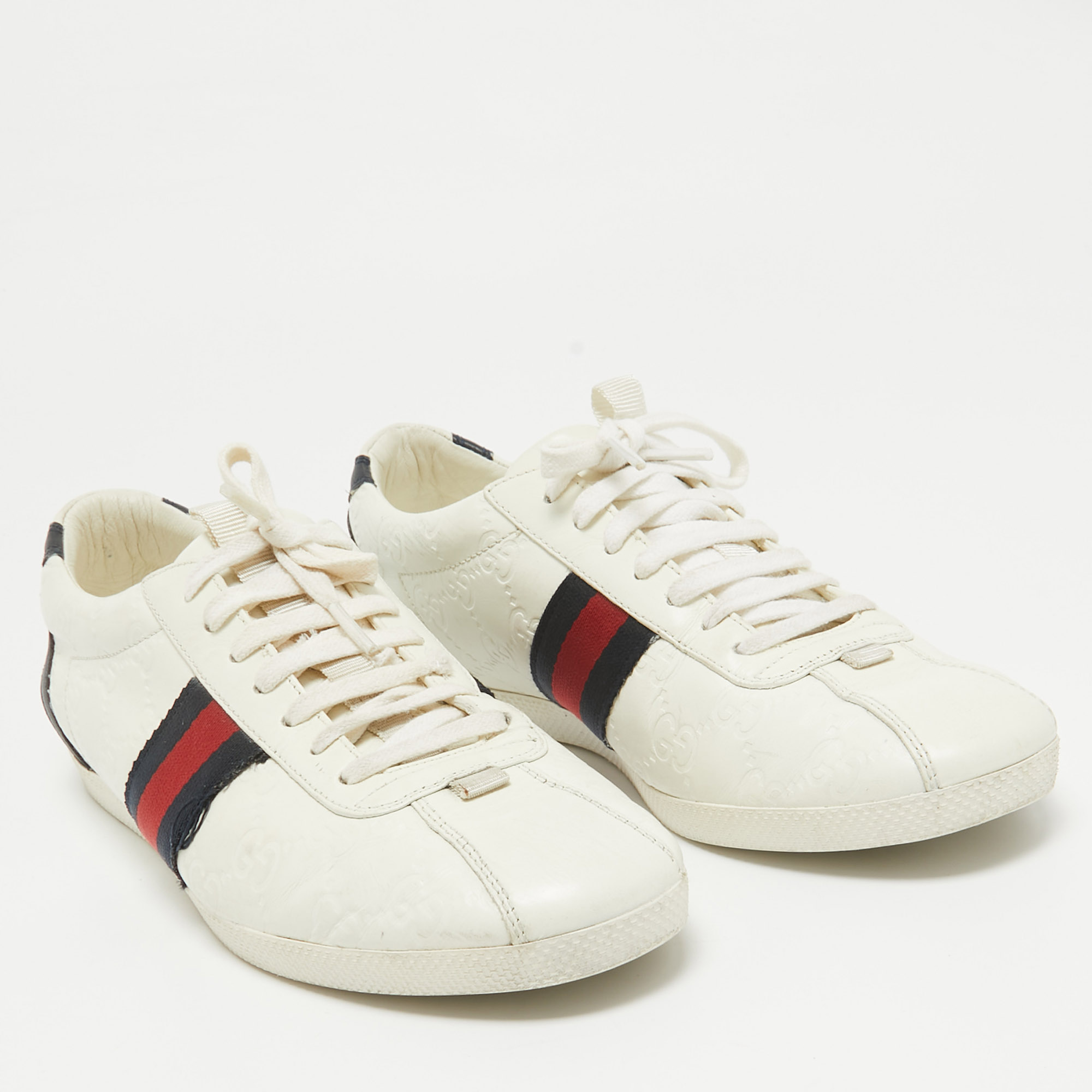 Gucci White Leather Ace Web Lace Up Sneakers Size 39