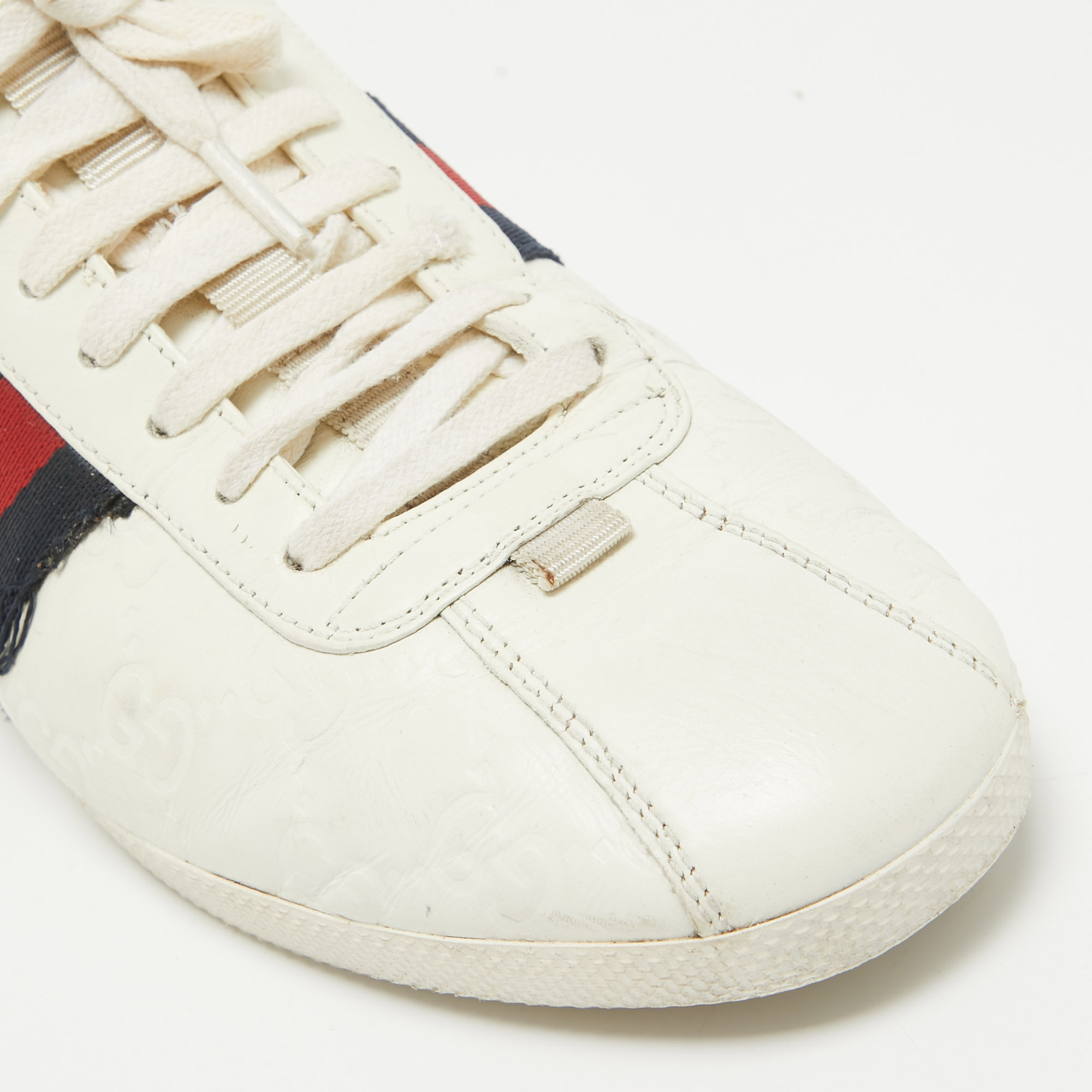 Gucci White Leather Ace Web Lace Up Sneakers Size 39