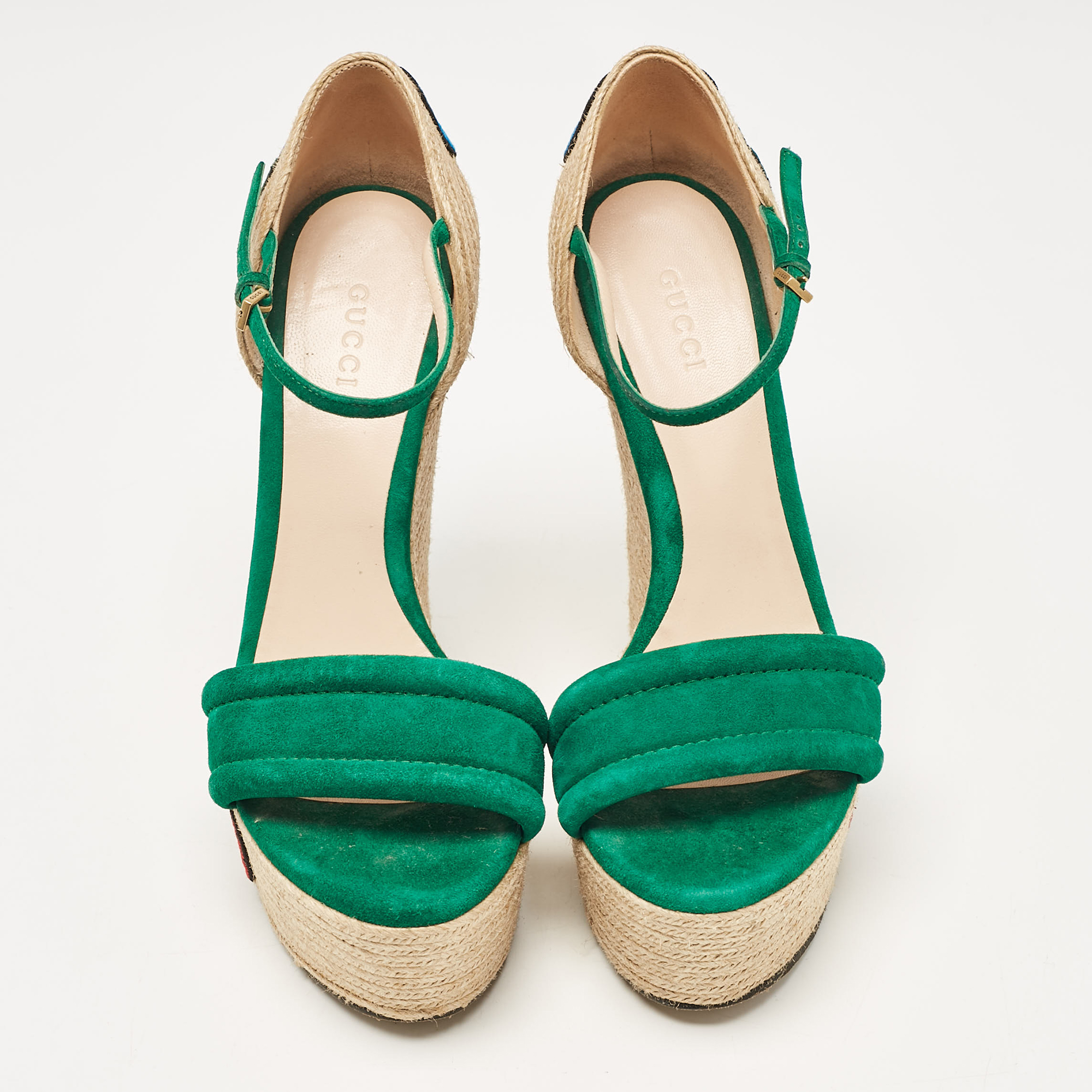 Gucci Green Suede Wedge Sandals Size 37.5