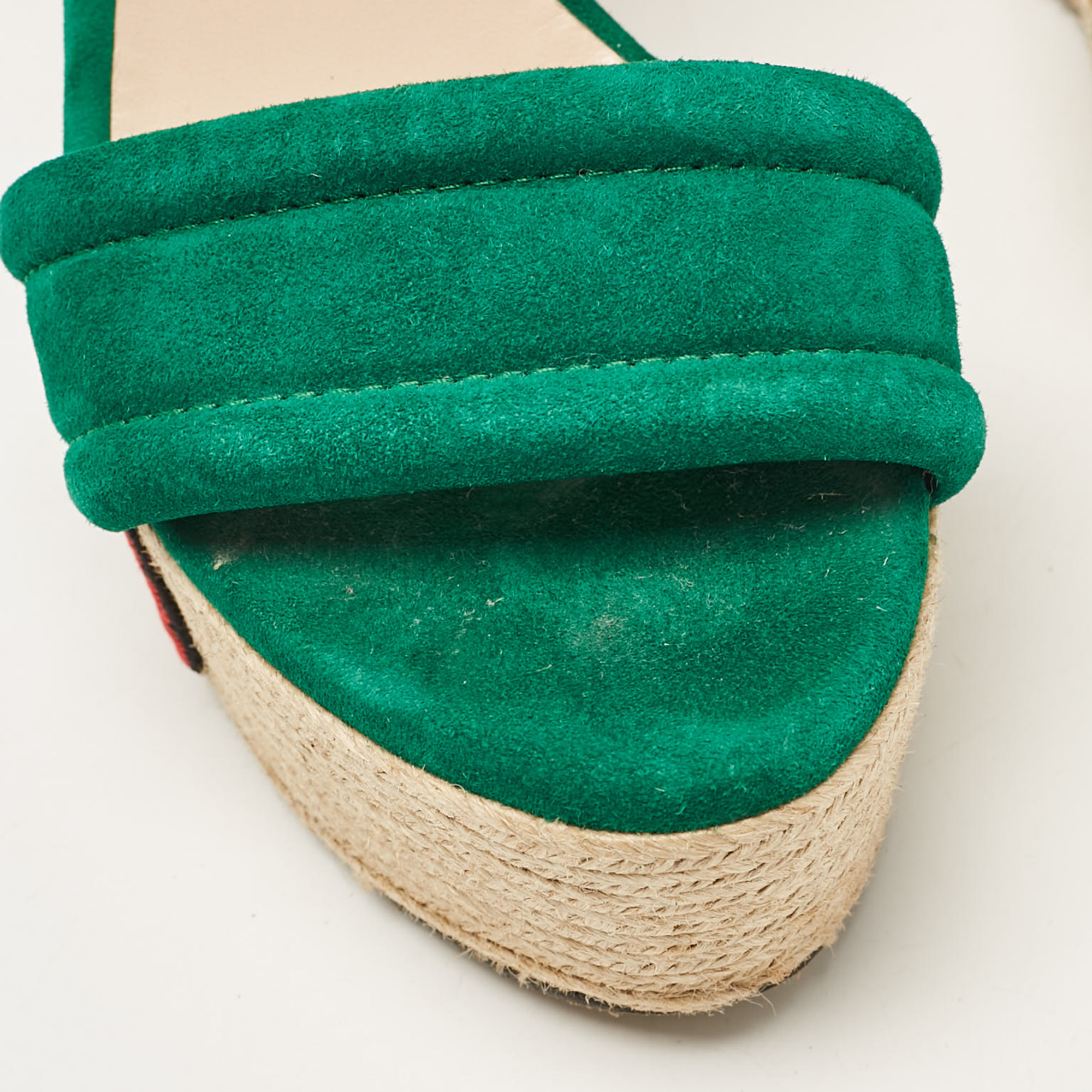 Gucci Green Suede Wedge Sandals Size 37.5