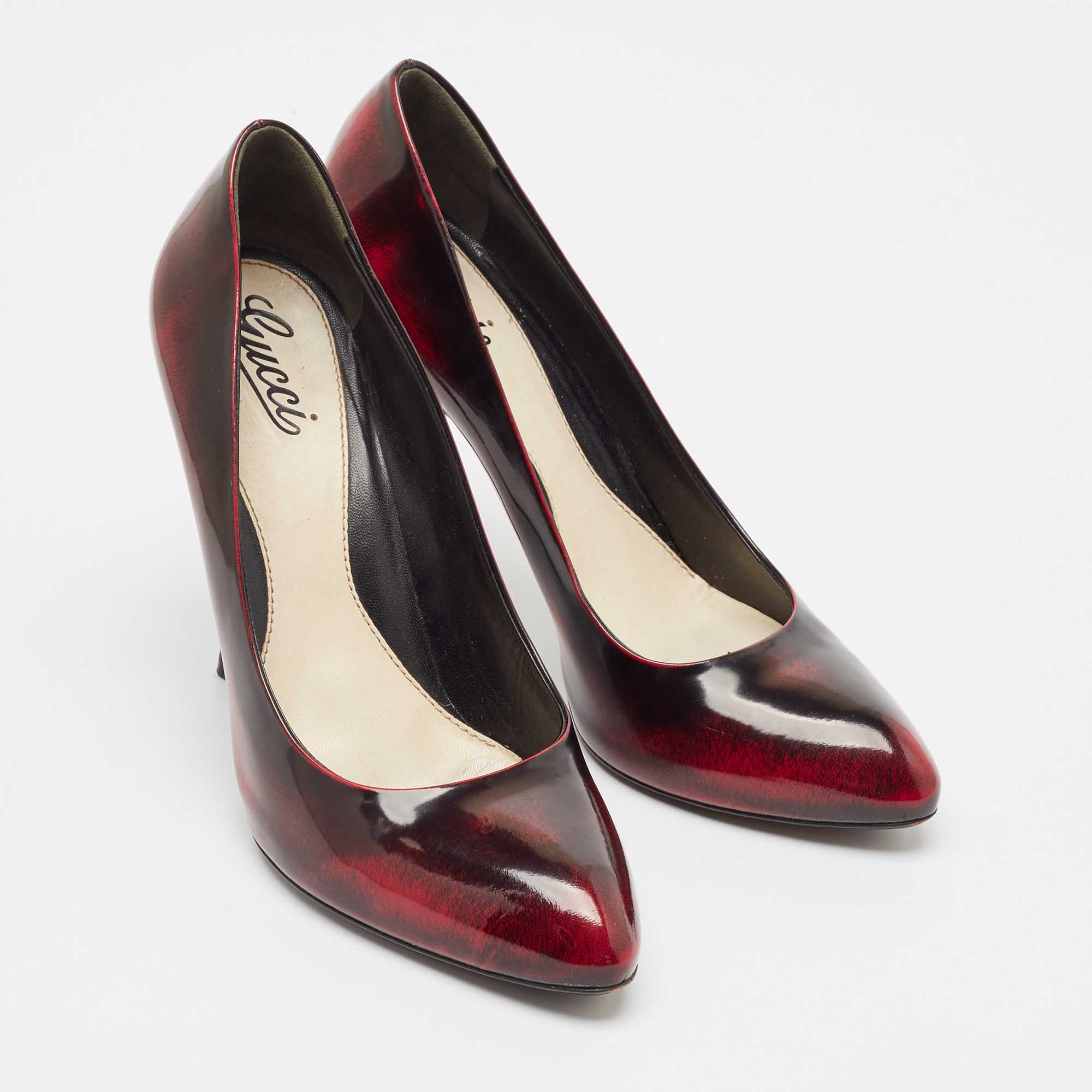 Gucci Burgundy/Black Patent Leather Round Toe Pumps Size 40.5