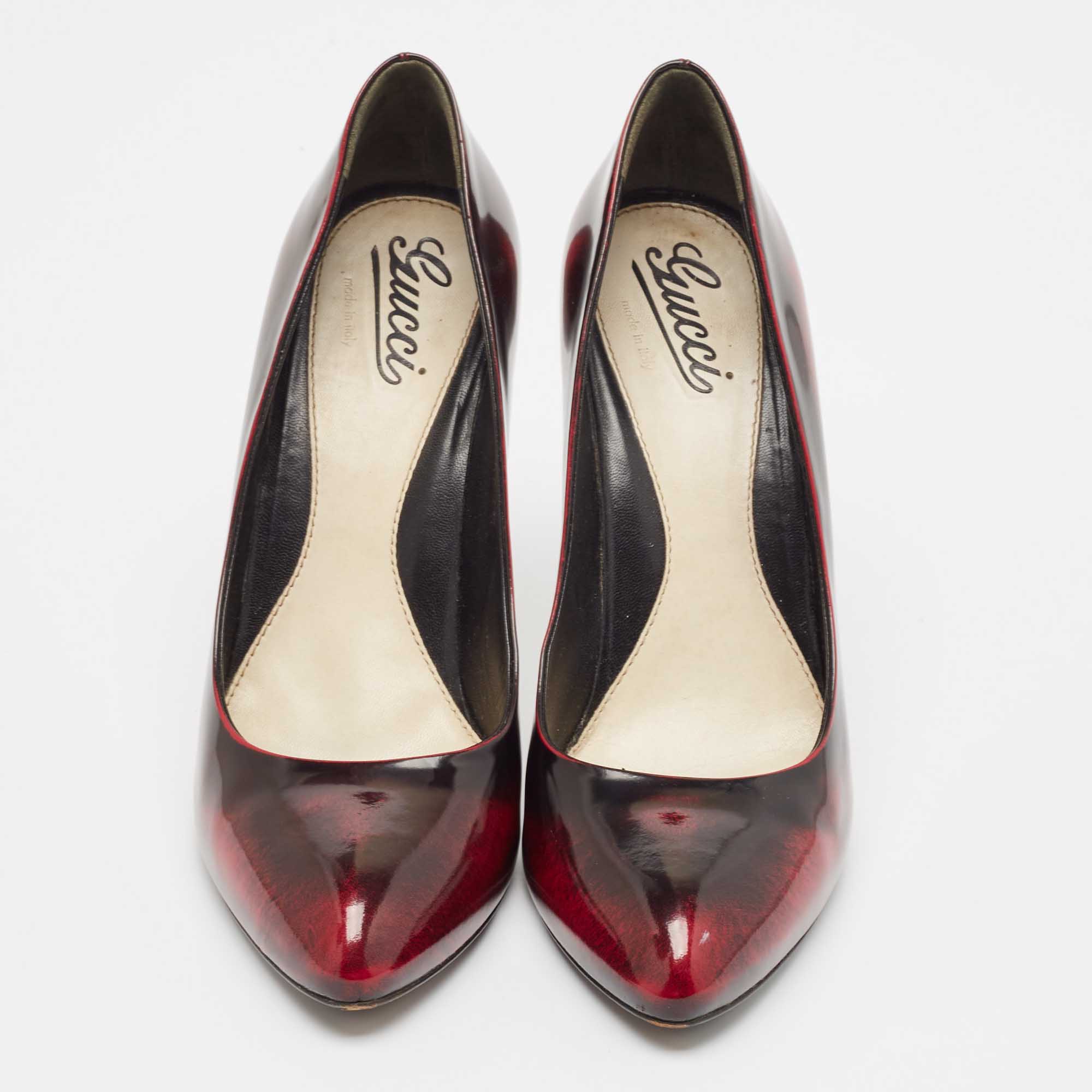 Gucci Burgundy/Black Patent Leather Round Toe Pumps Size 40.5