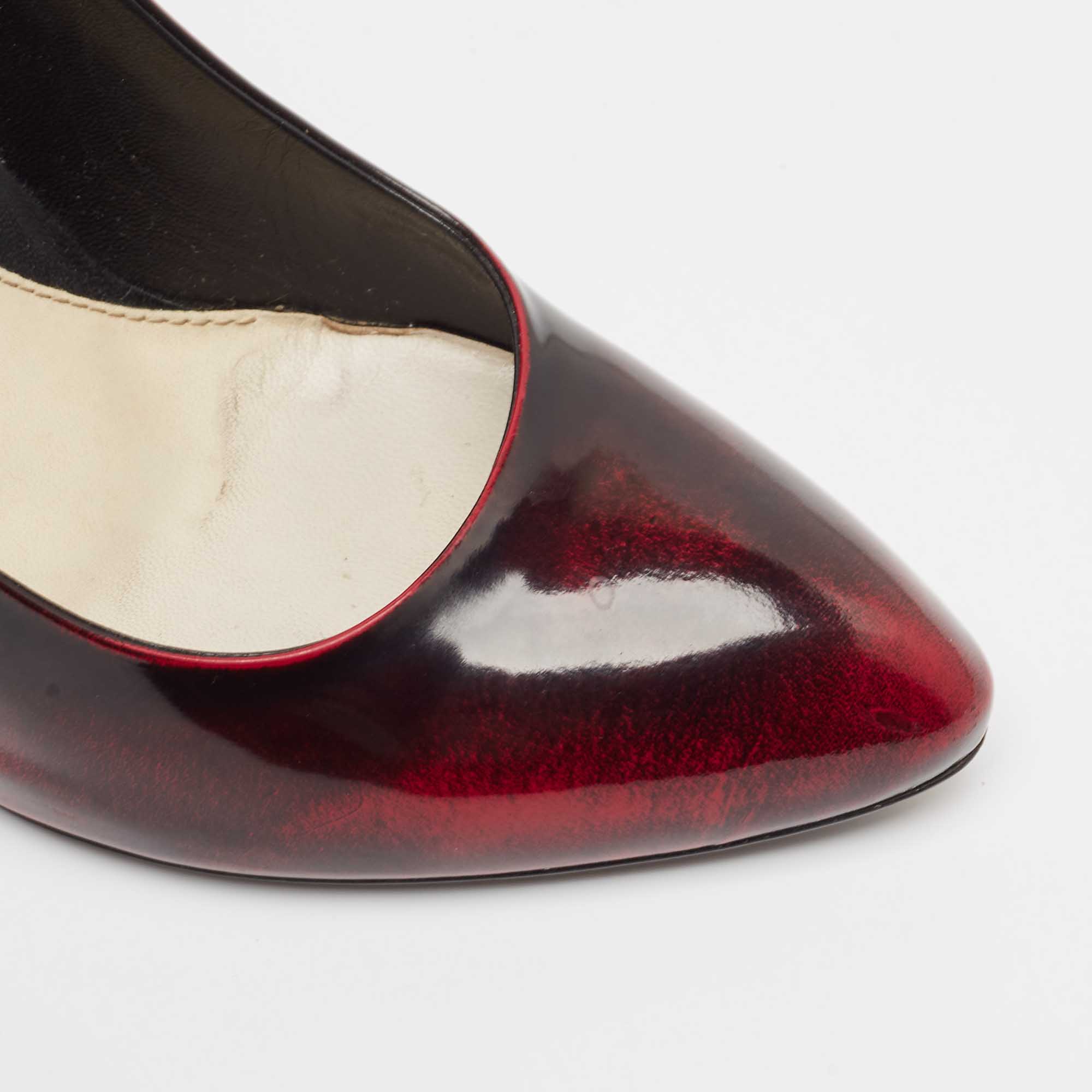 Gucci Burgundy/Black Patent Leather Round Toe Pumps Size 40.5