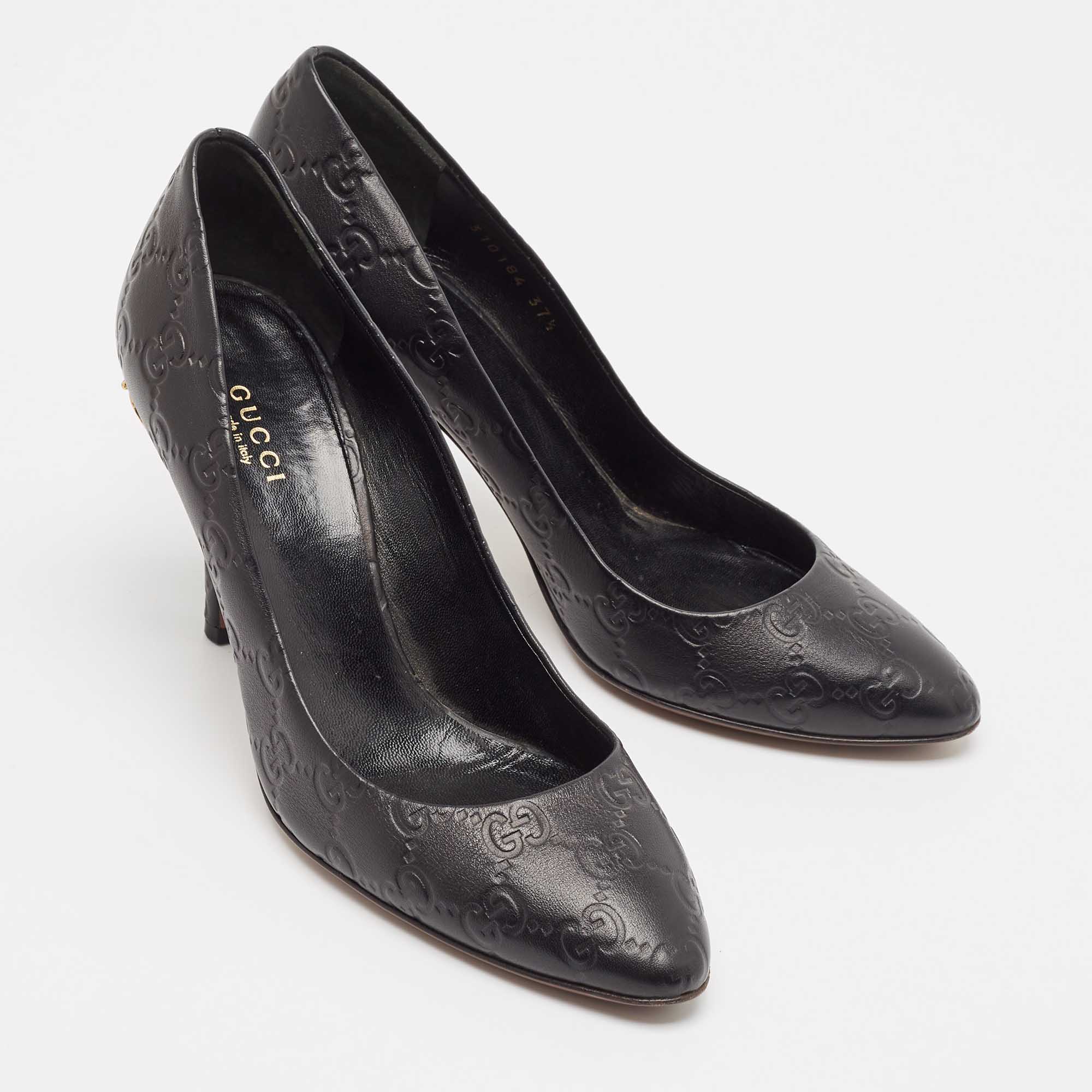 Gucci Black Guccissima Leather Horse-Bit Heel Round Toe Pumps Size 37.5