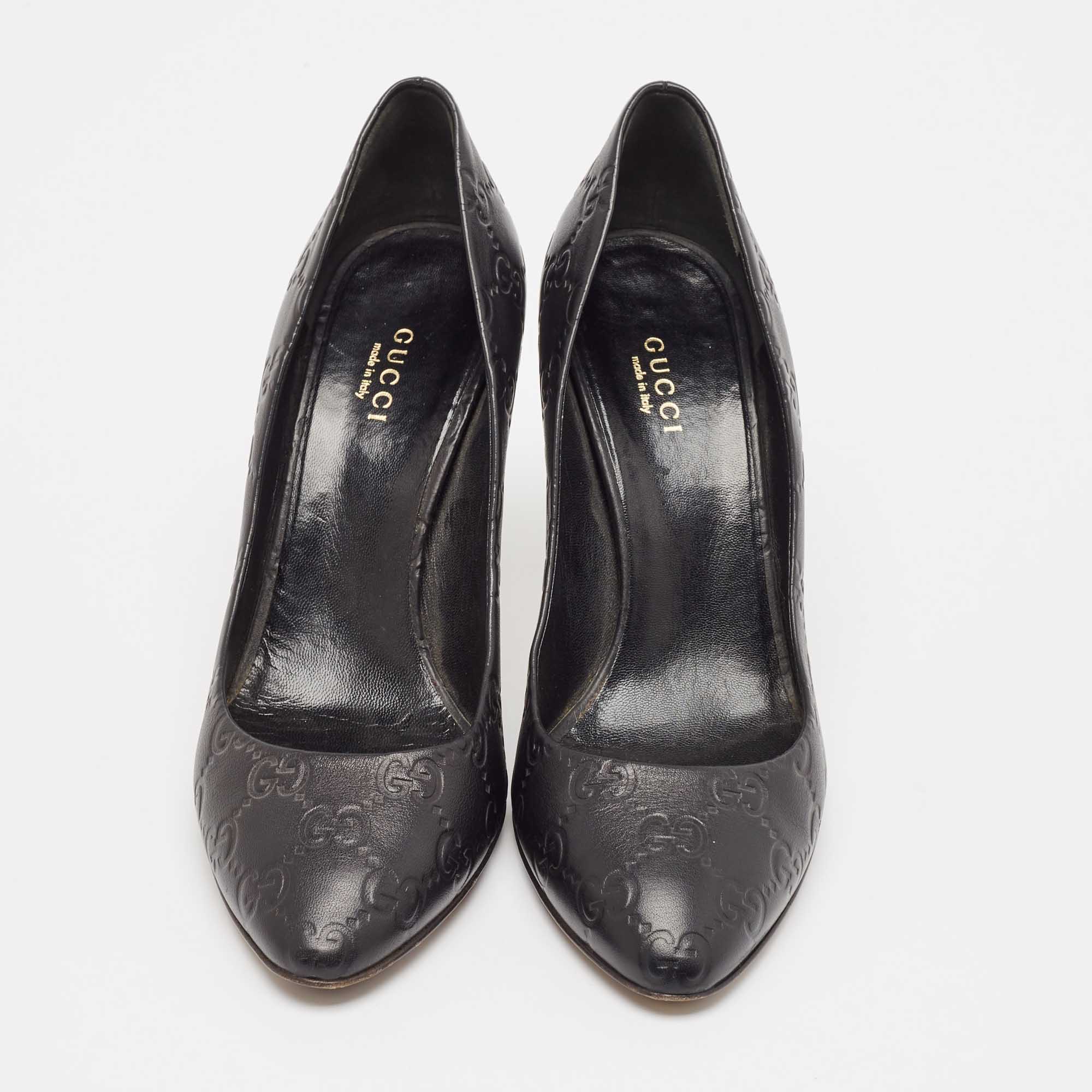 Gucci Black Guccissima Leather Horse-Bit Heel Round Toe Pumps Size 37.5