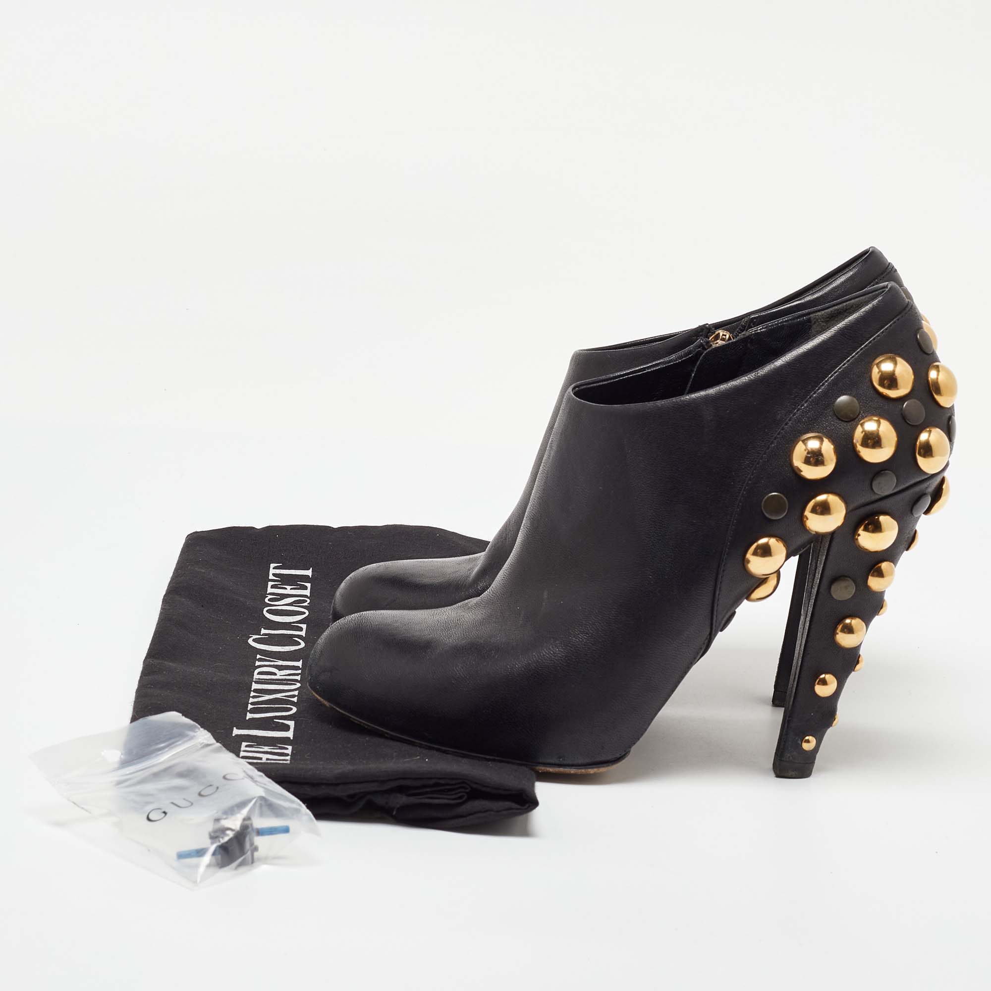 Gucci Black Leather Babouska Studded Embellished Ankle Booties Size 39.5