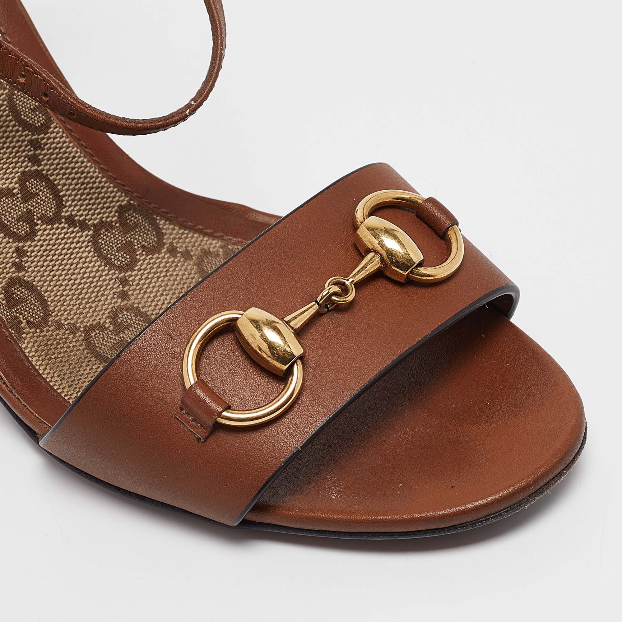 Gucci Brown Leather Horsebit Ankle Strap Sandals Size 37.5