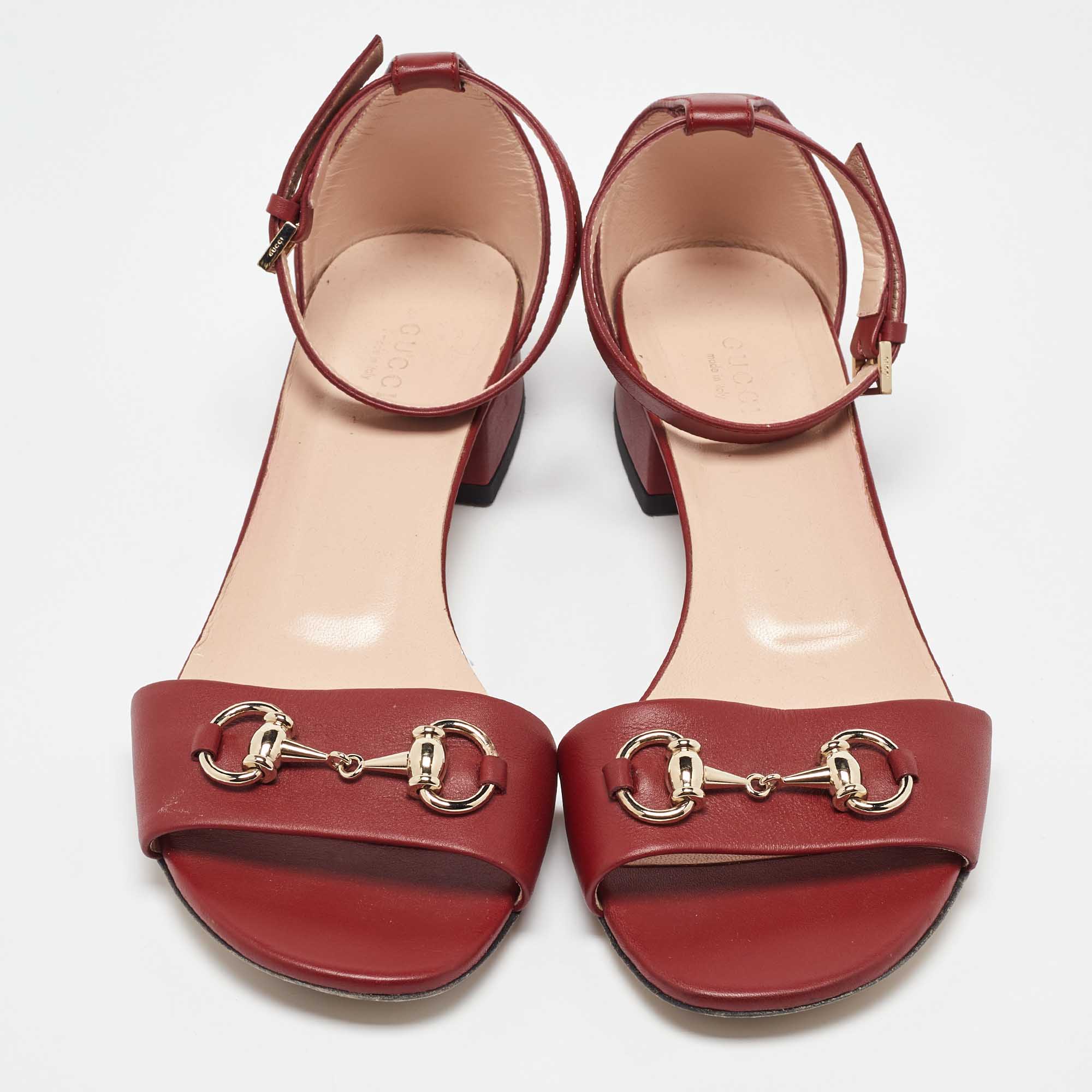 Gucci Red Leather Horsebit Ankle Strap Sandals Size 39