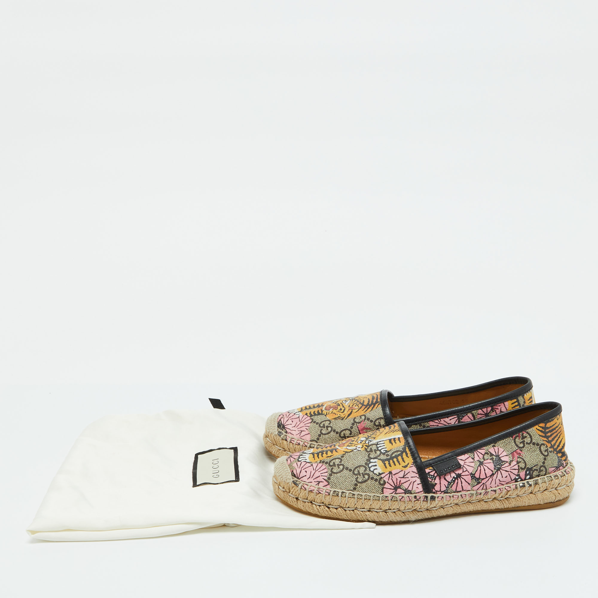 Gucci Multicolor Bengal Tiger Print GG Supreme Canvas Pilar Espadrille Flats Size 36