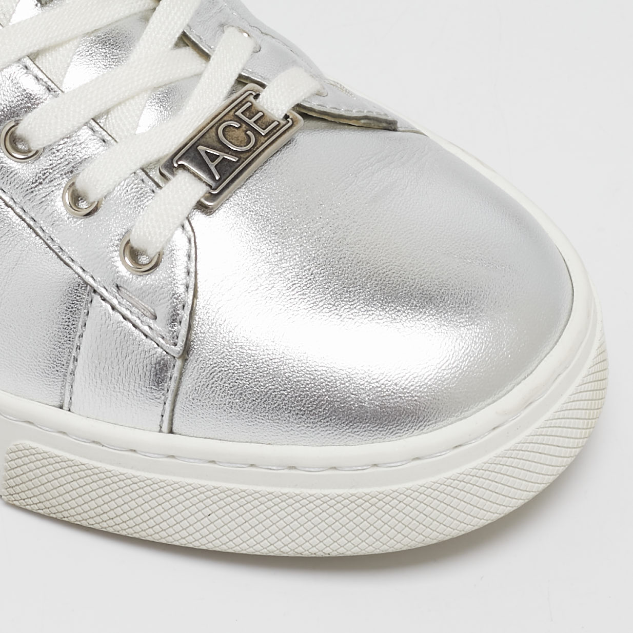 Gucci Silver Leather Web Ace Sneakers Size 37.5