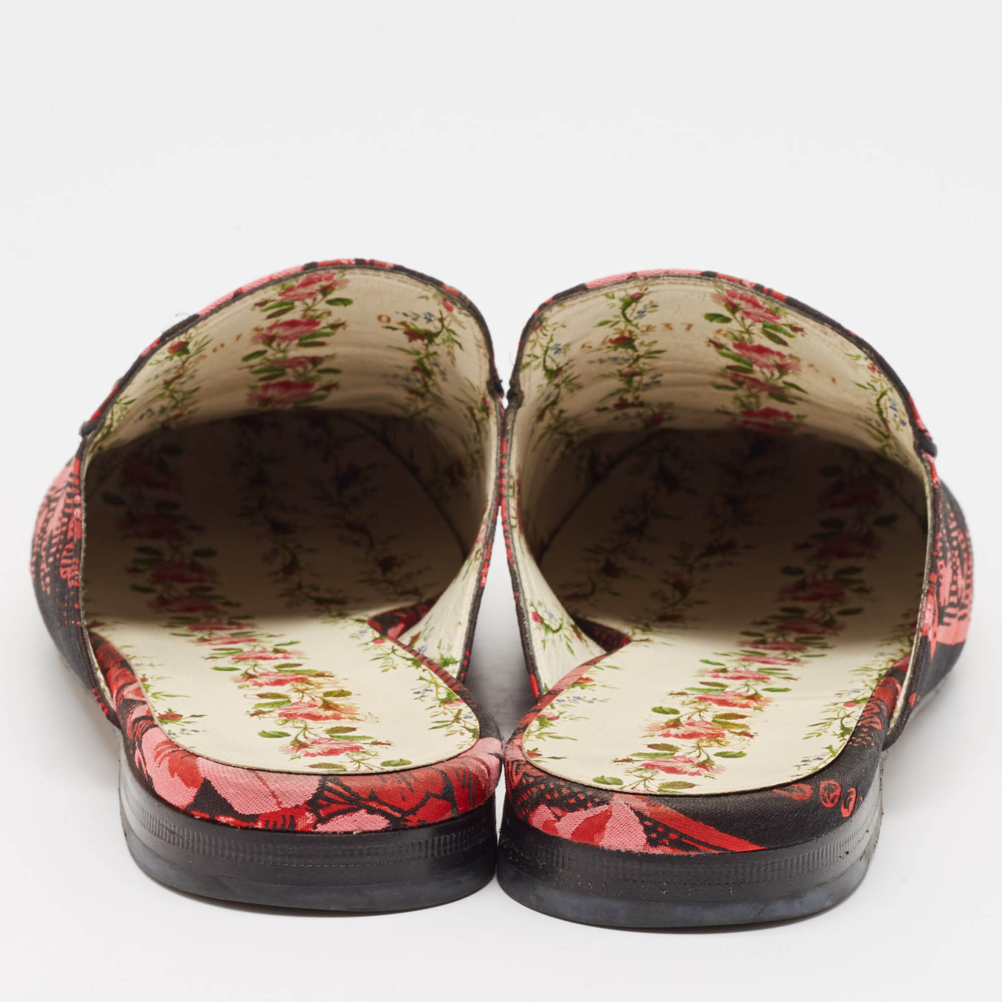 Gucci Red Floral Jacquard Princetown Flat Mules Size 41