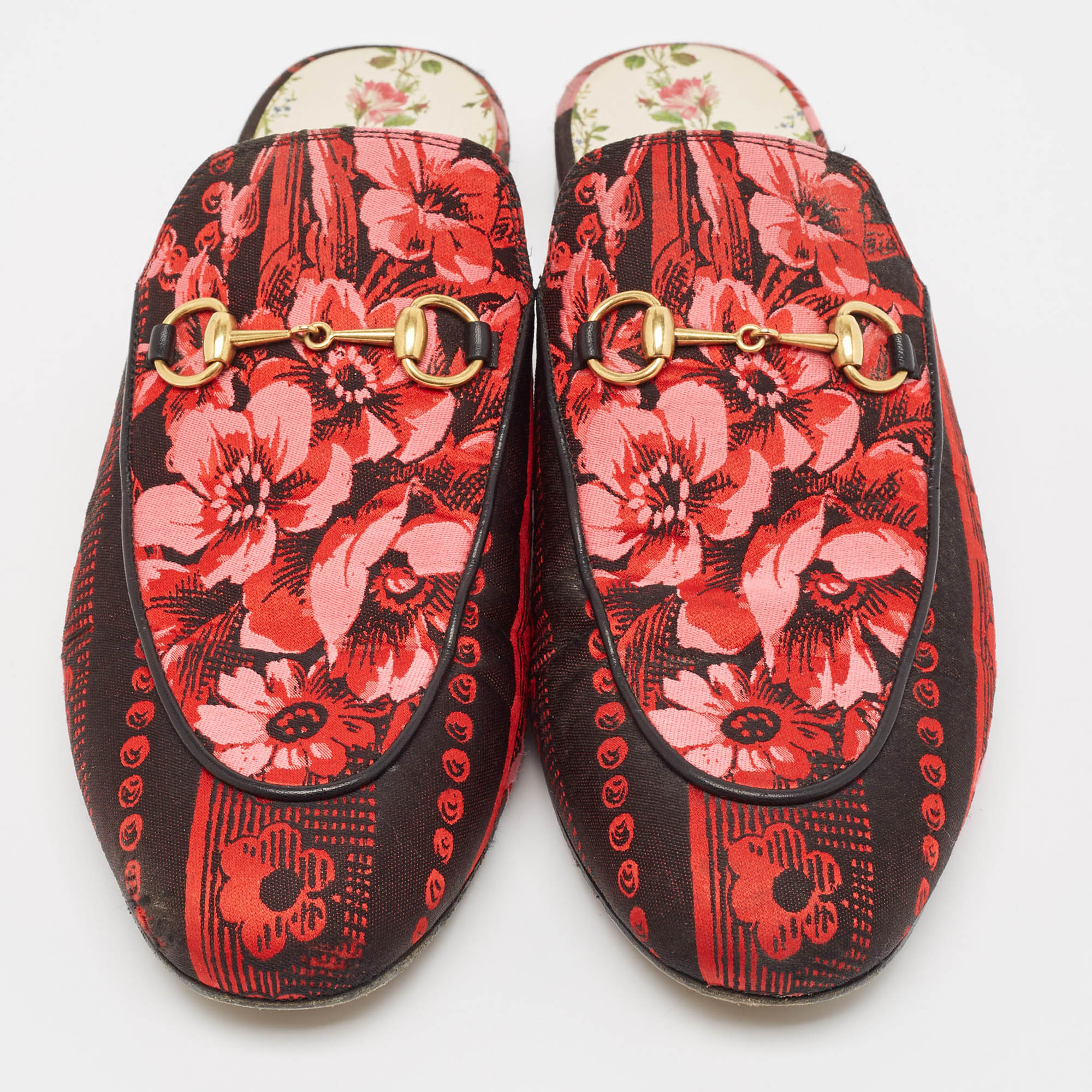 Gucci Red Floral Jacquard Princetown Flat Mules Size 41