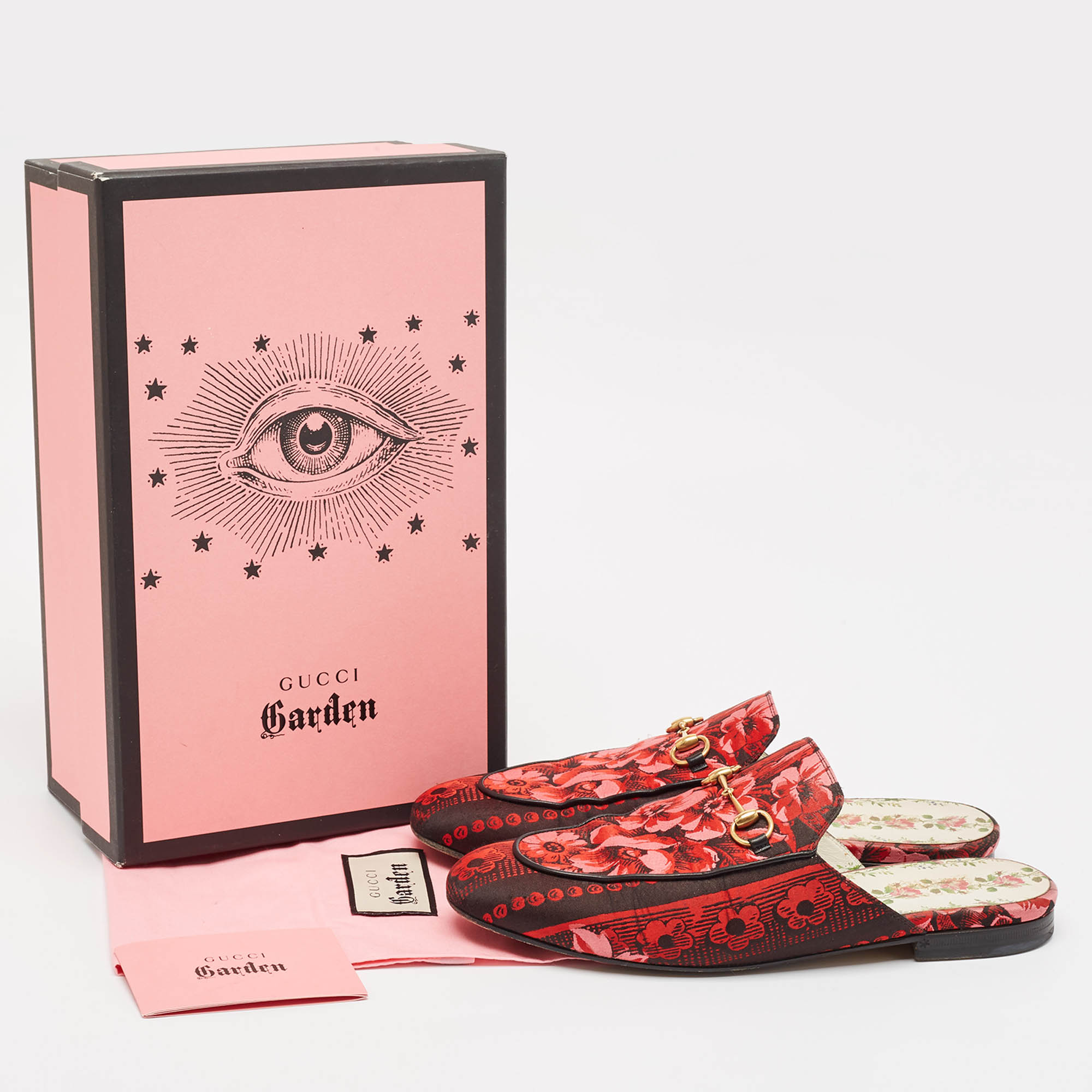 Gucci Red Floral Jacquard Princetown Flat Mules Size 41