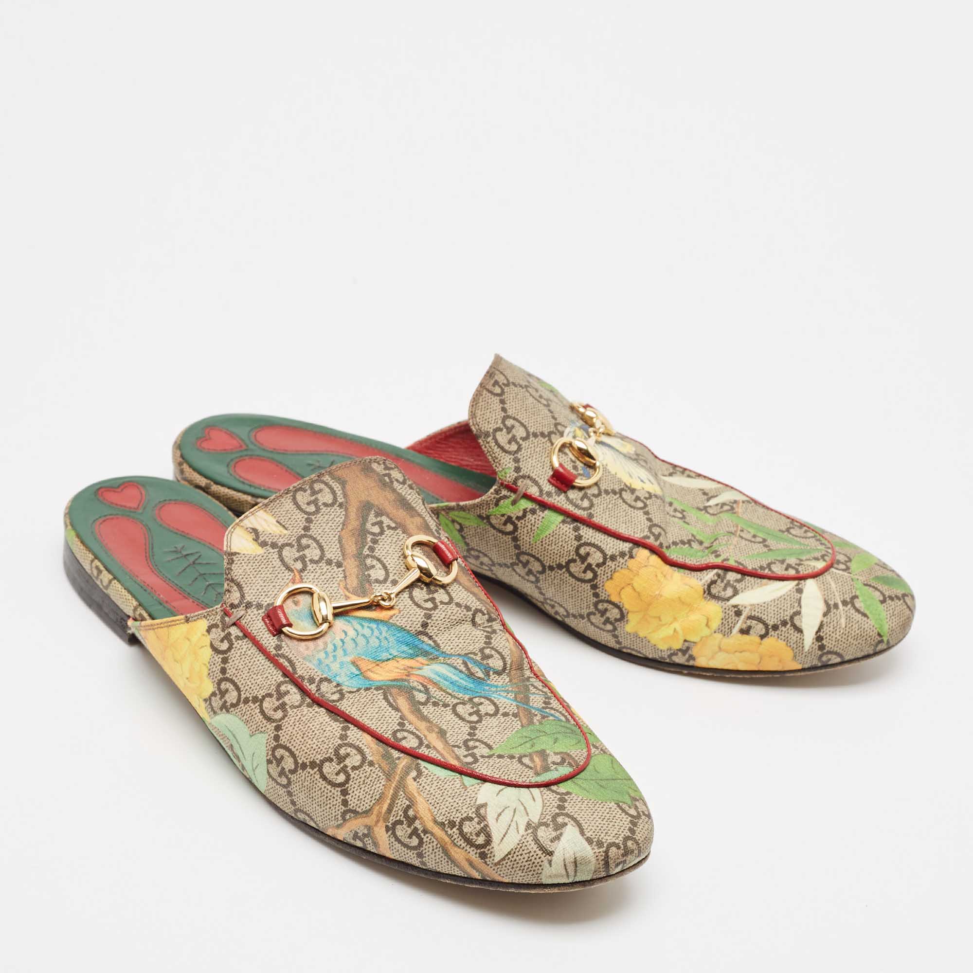 Gucci Brown/Beige GG Supreme Canvas Tian Print Princetown Flat Mules Size 41