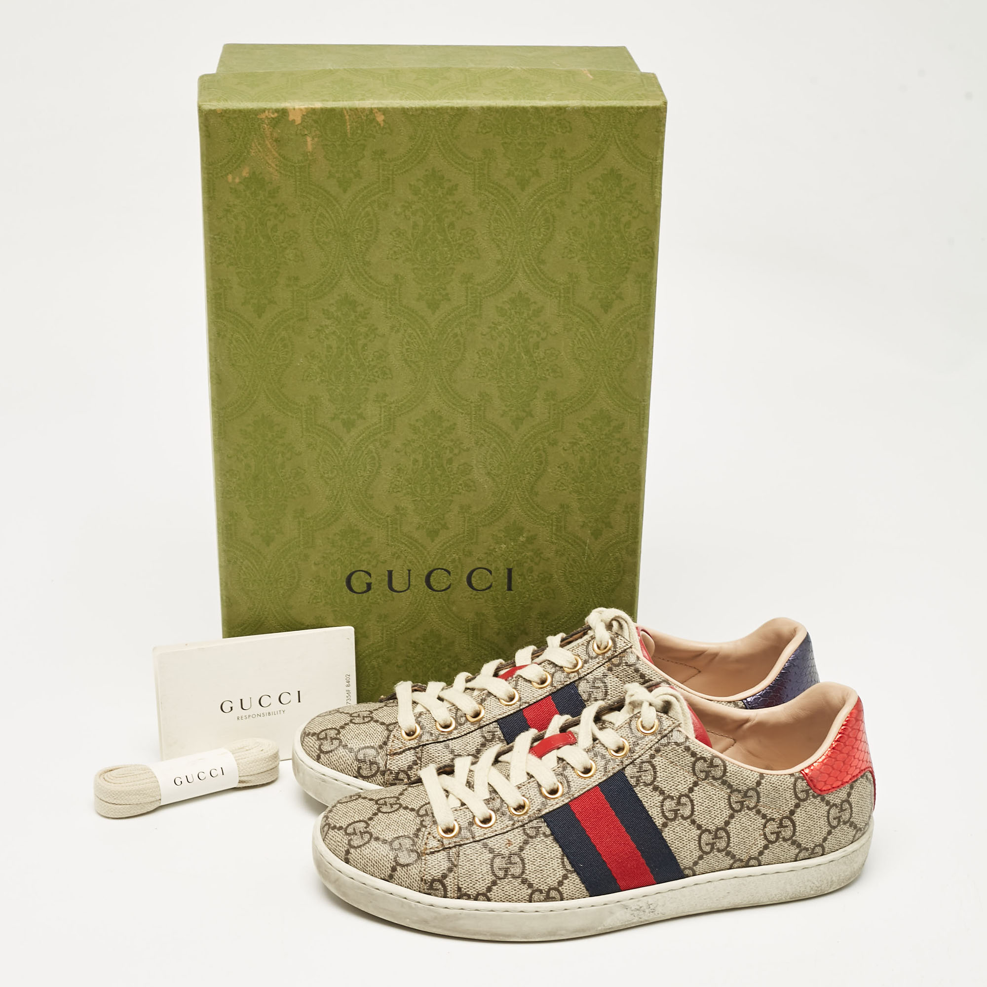 Gucci Beige/Brown GG Supreme Canvas Ace Sneakers Size 36