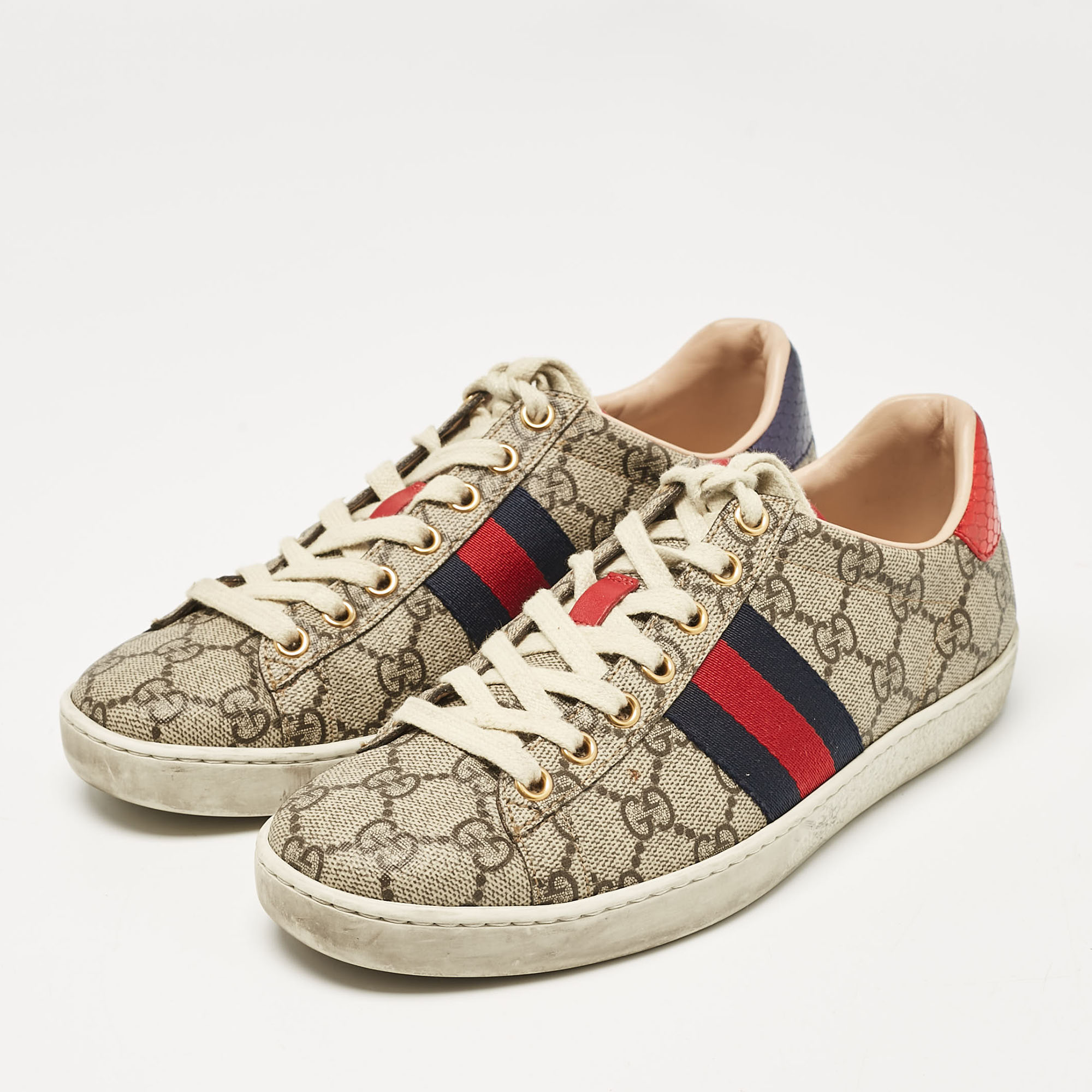 Gucci Beige/Brown GG Supreme Canvas Ace Sneakers Size 36