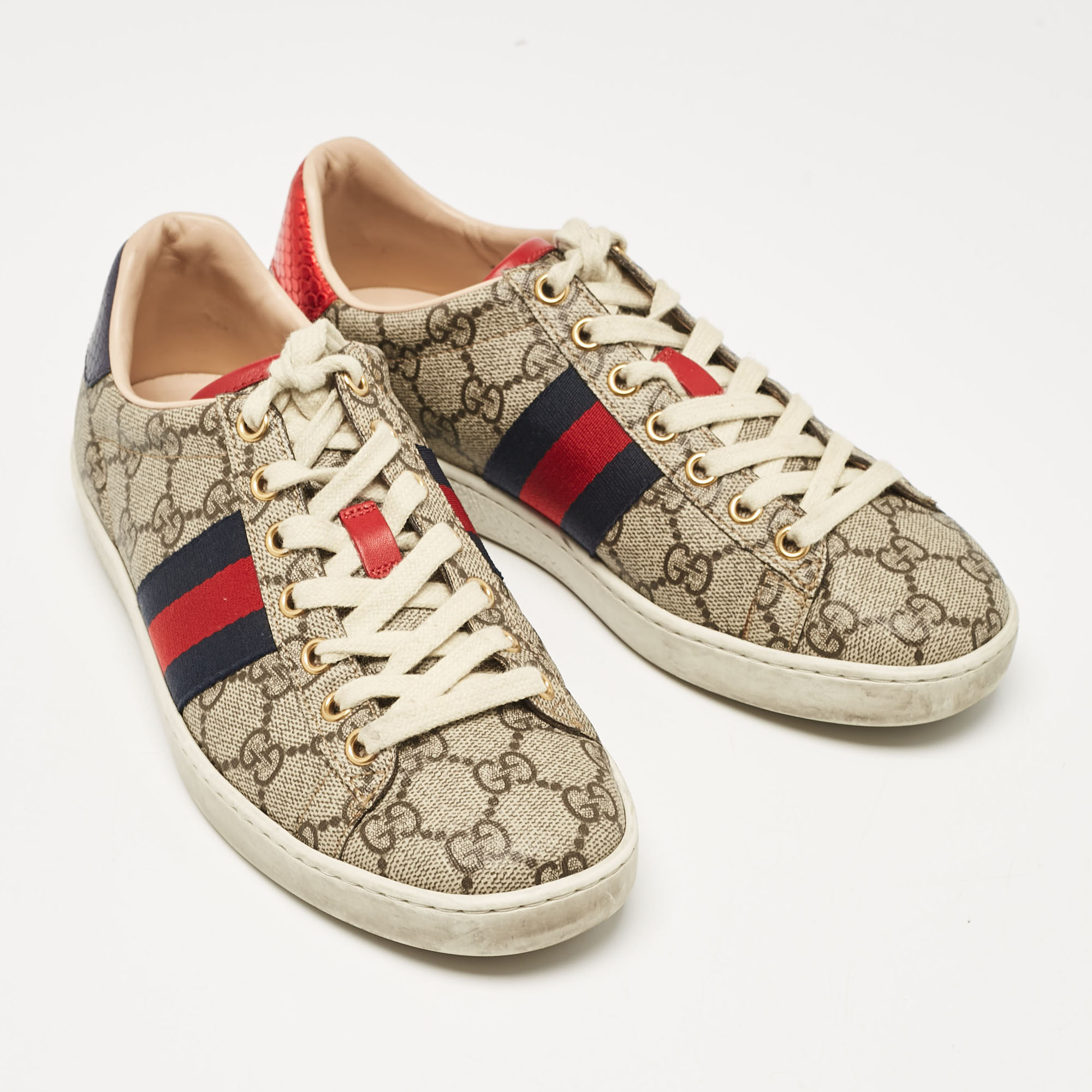 Gucci Beige/Brown GG Supreme Canvas Ace Sneakers Size 36