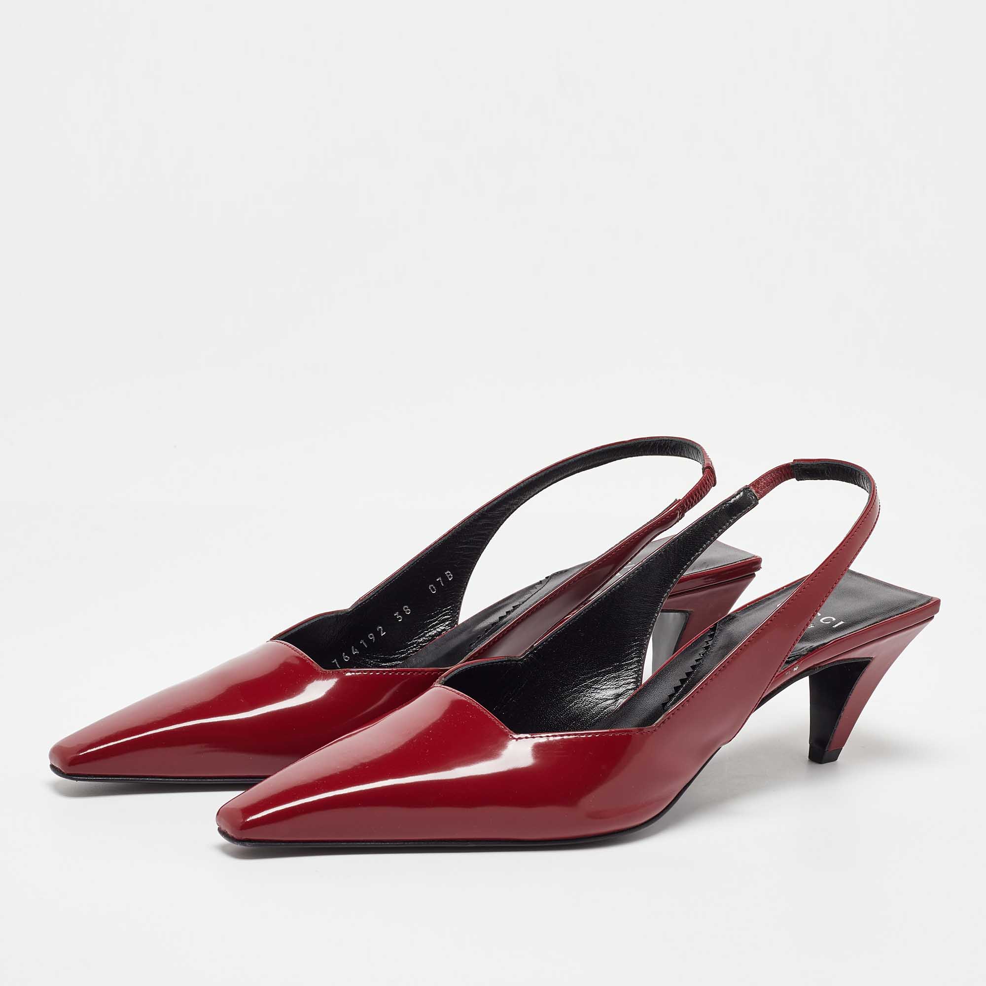 Gucci Burgundy Patent Leather Slingback Pumps Size 38