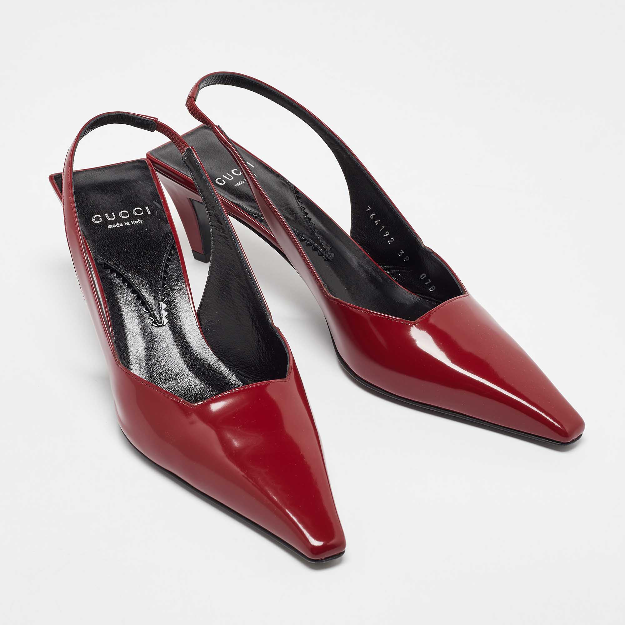 Gucci Burgundy Patent Leather Slingback Pumps Size 38