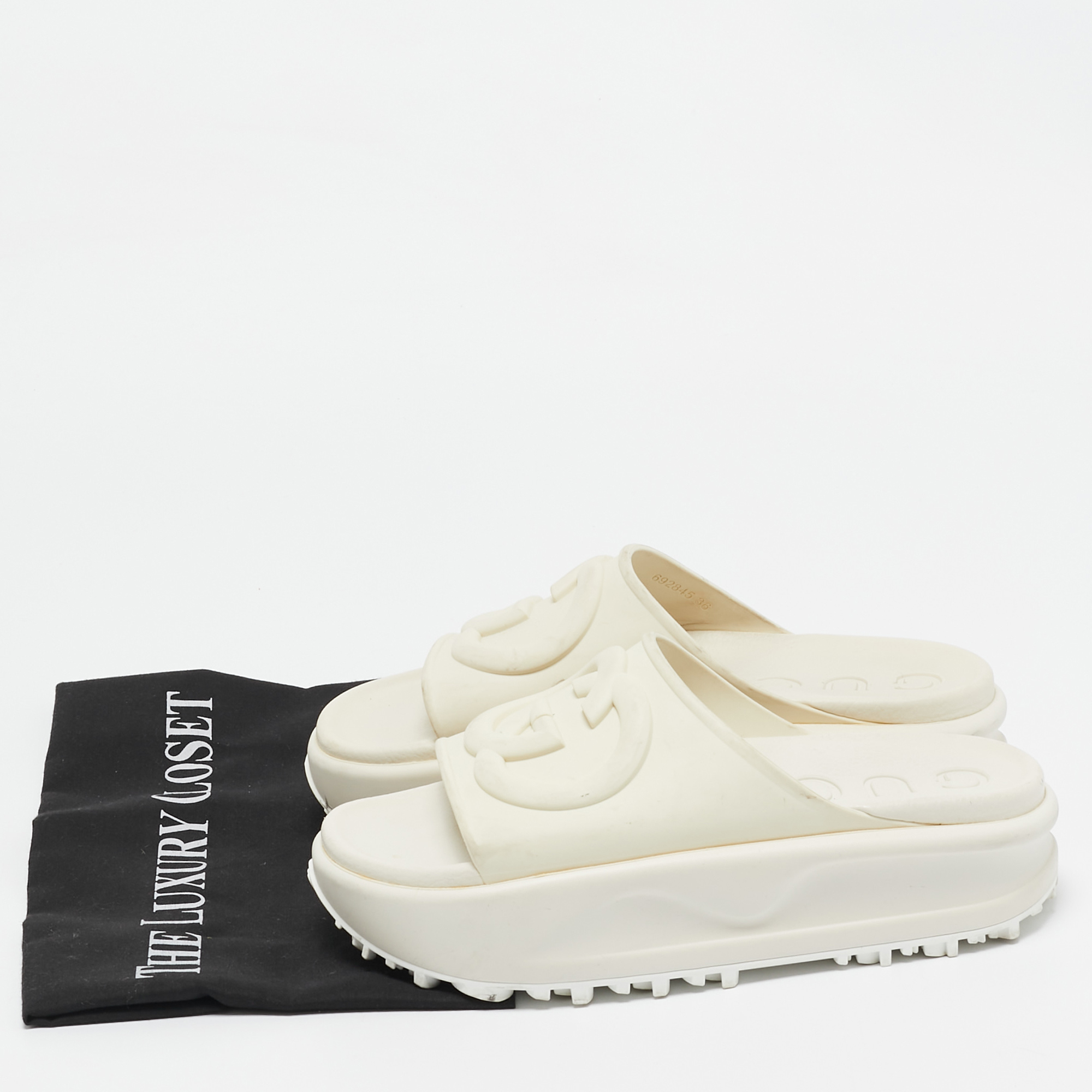 Gucci Cream Rubber GG Flat Sandals Size 36