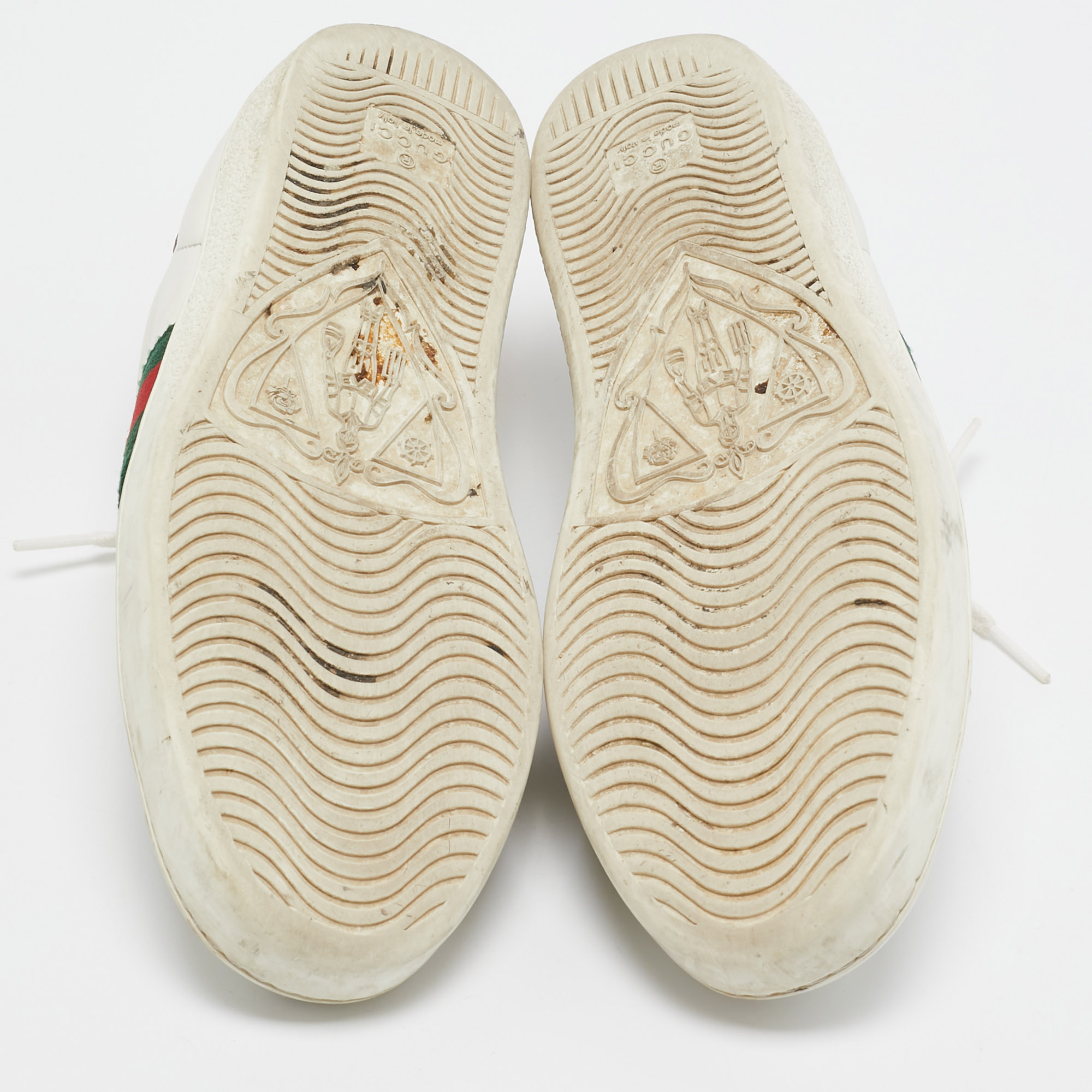 Gucci White Leather And Snakeskin Embossed Ace Lace Up Sneakers Size 38